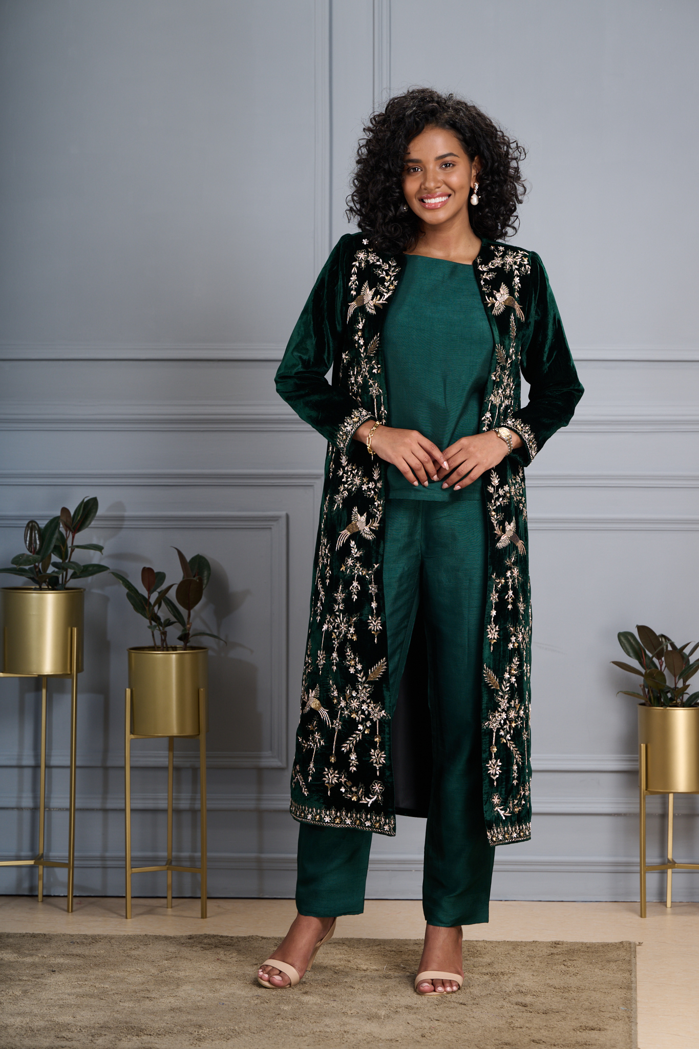 Taroob Hand Embellished Zardozi Velvet Long Coat