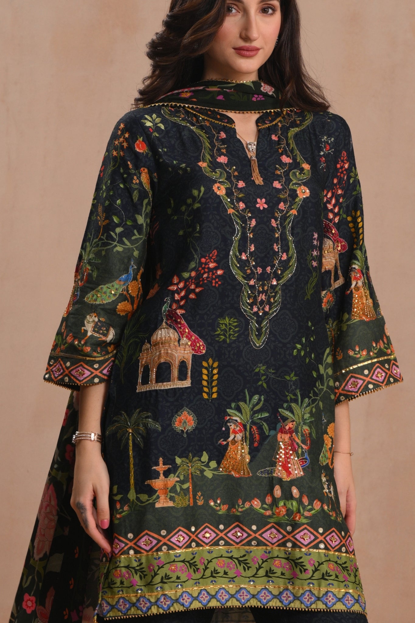 Women's Navy Bagh-e-Shahi Kurta Set Taroob