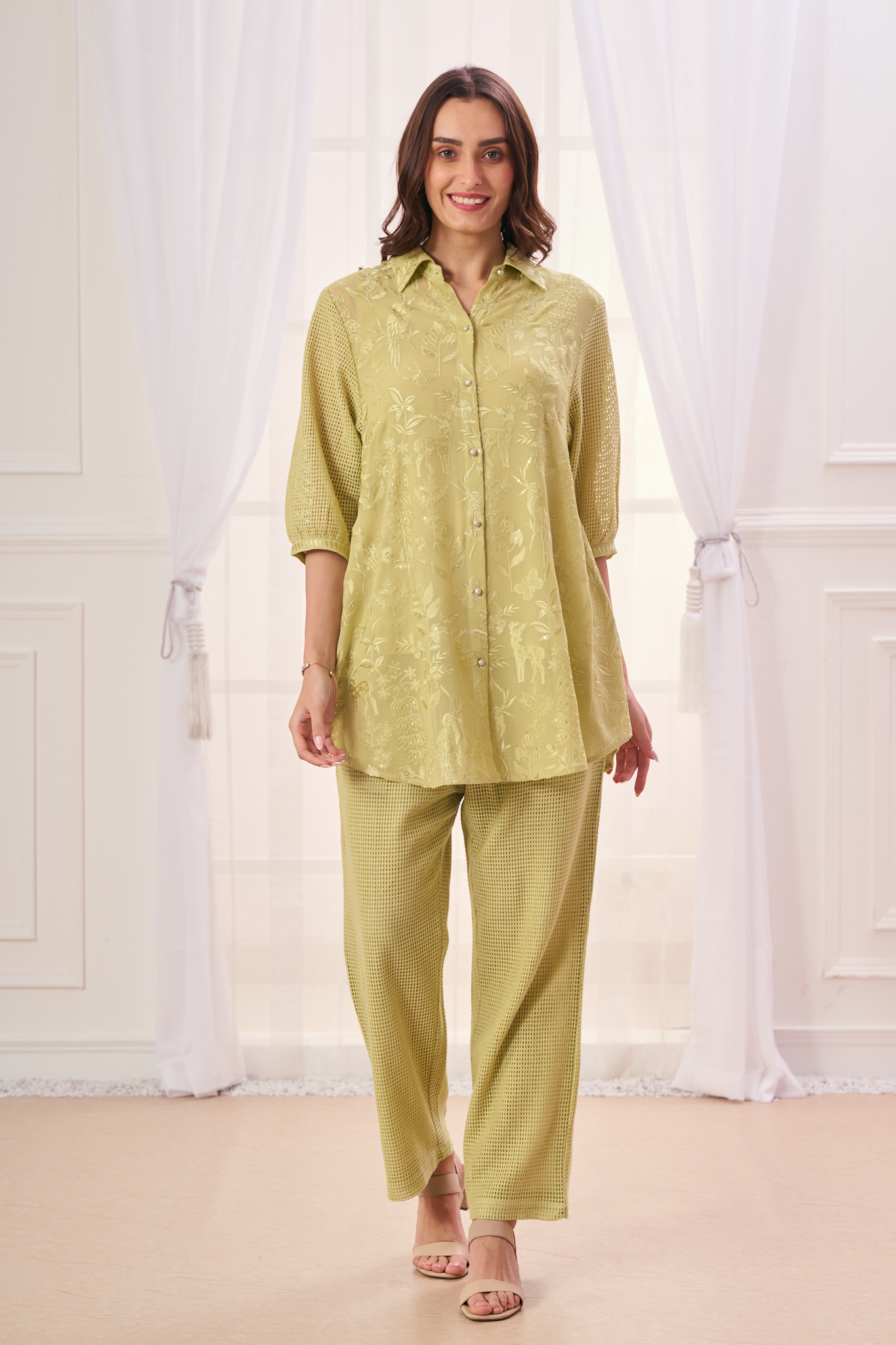 Taroob Embroidered Georgette Safari Co-ord Set