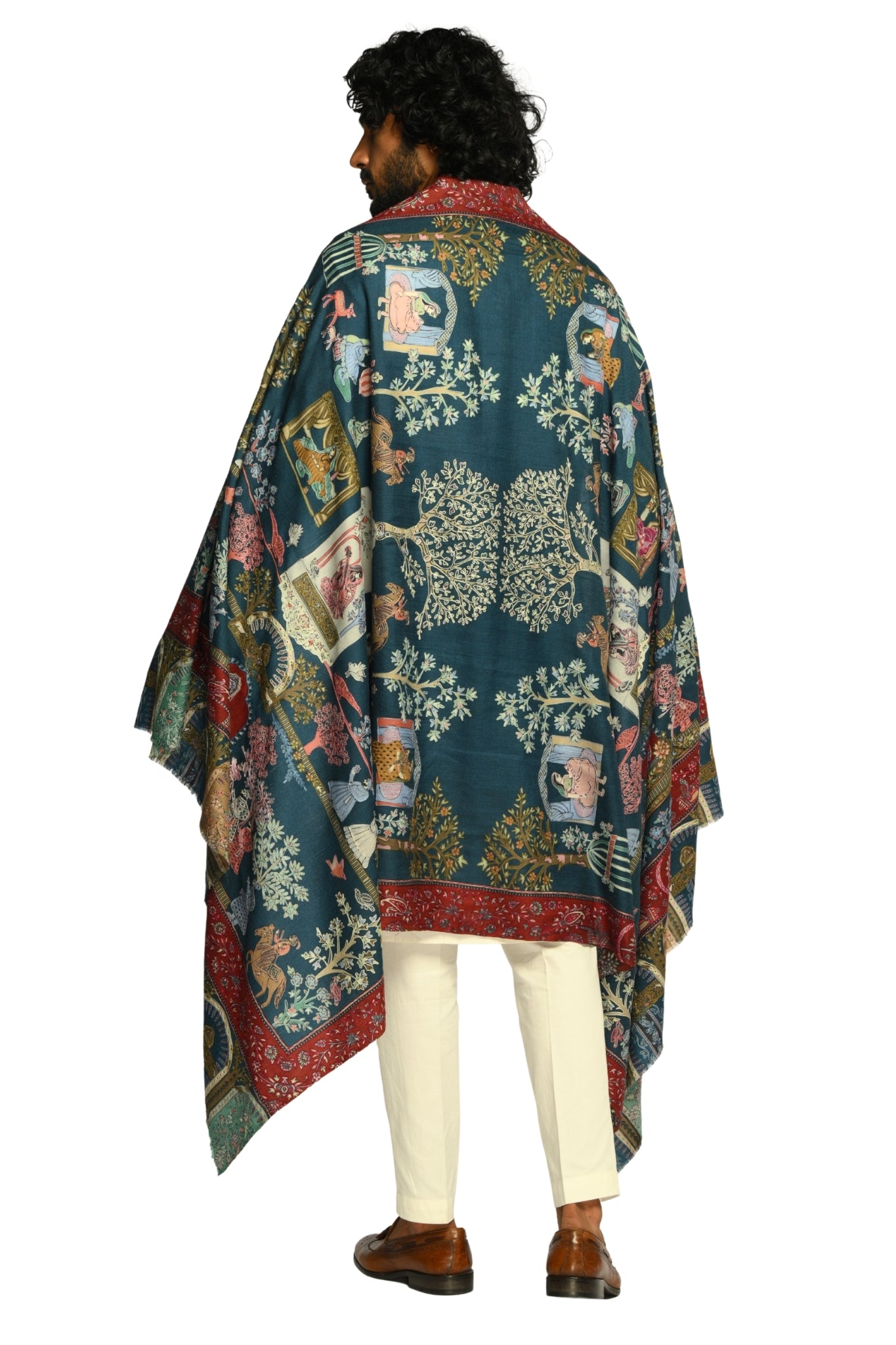 Taroob Shahi Darbar Kalamkari Wool Shawl
