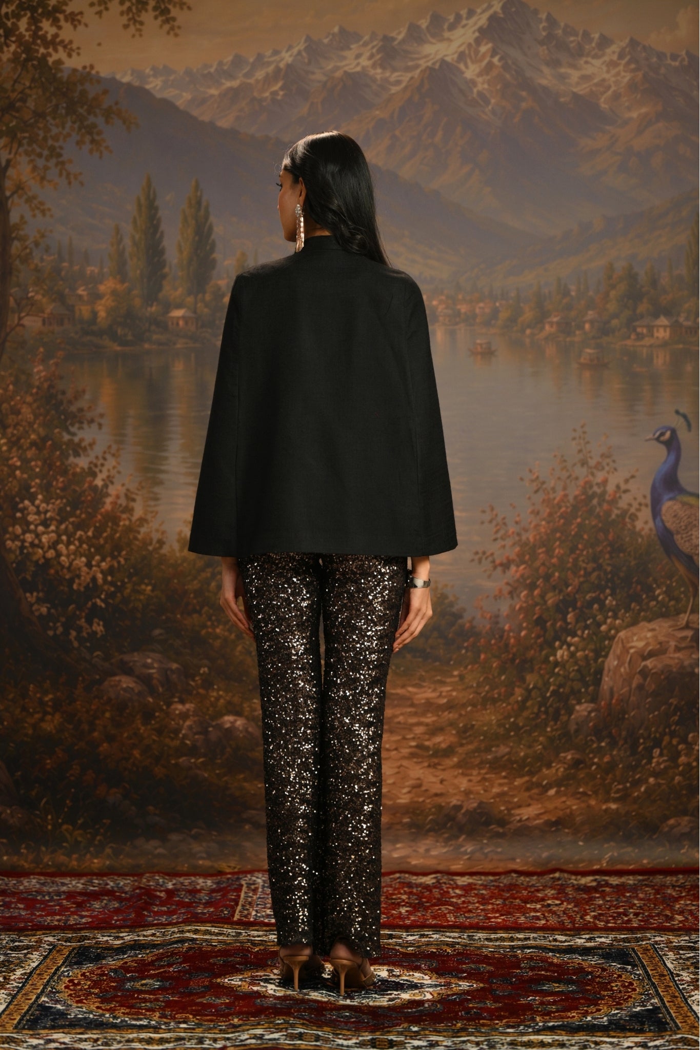 Black Embroidered Nocturnal Garden Jewel Cape Taroob