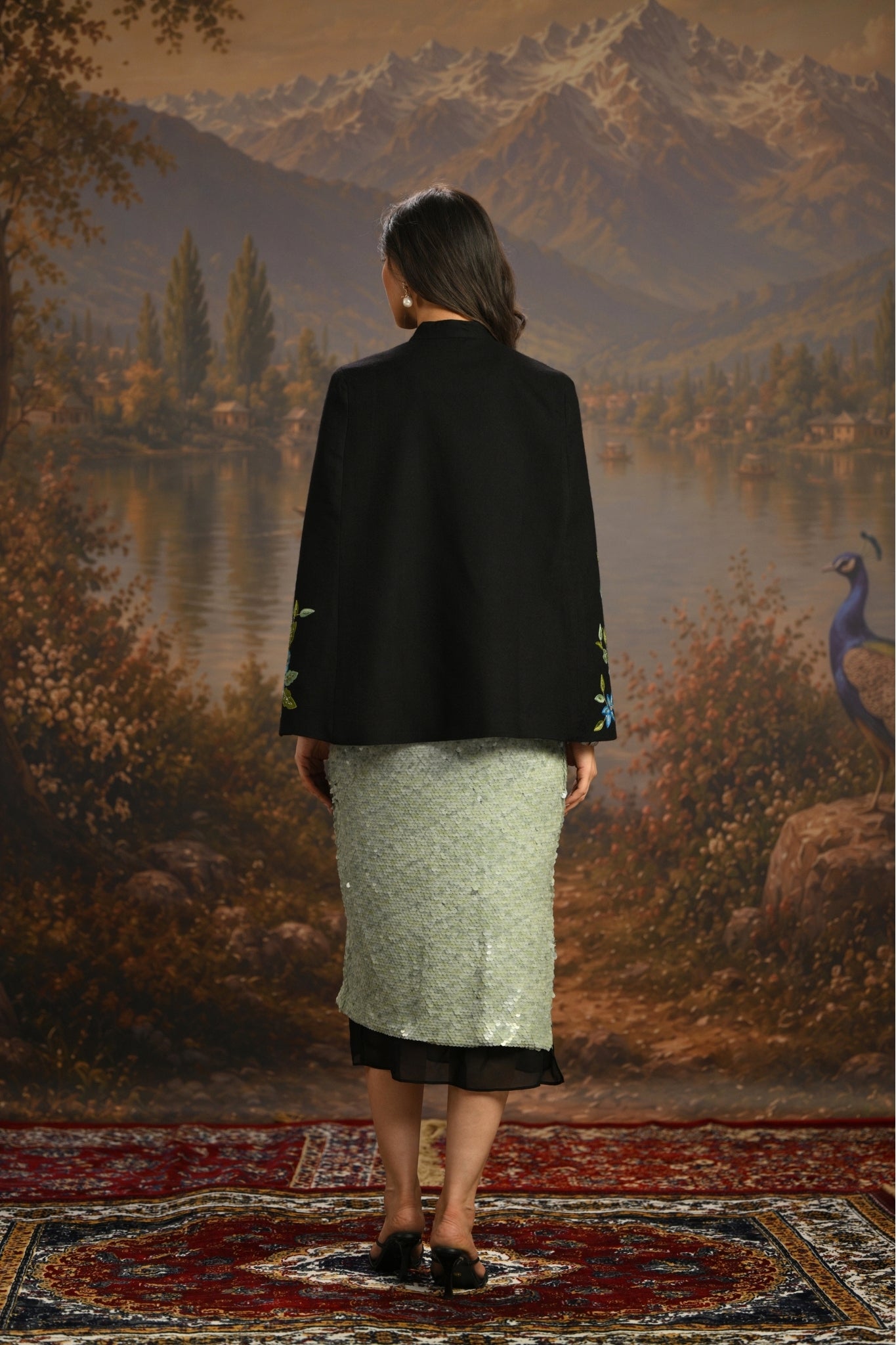 Blue Embroidered Garden Party Cape Taroob