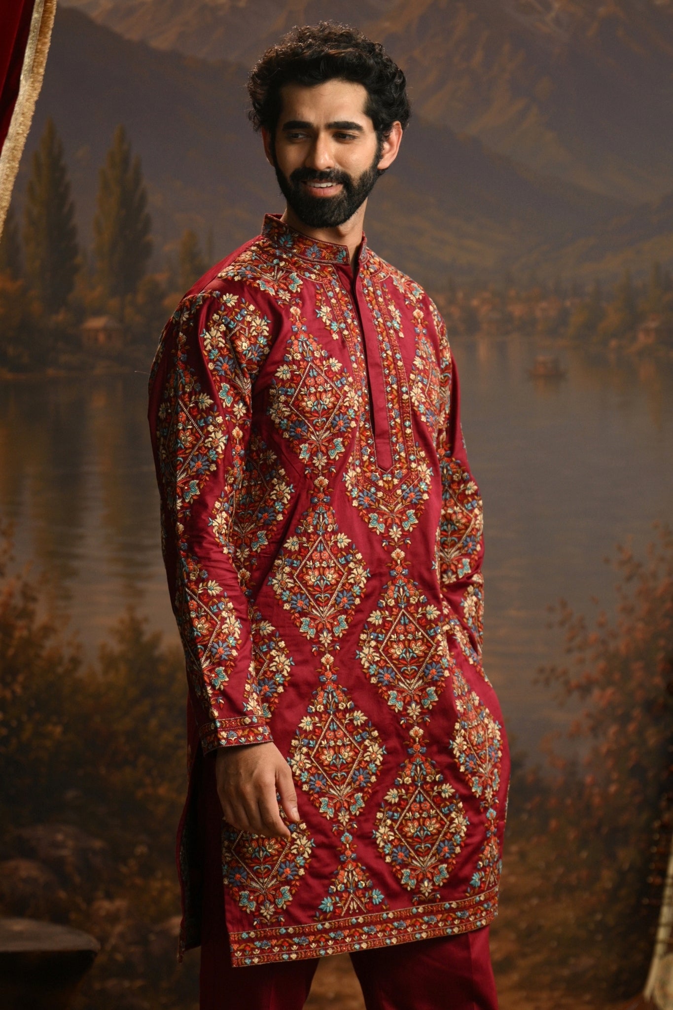 Crimson Royal  Sozni Kurta Pajama Set Taroob