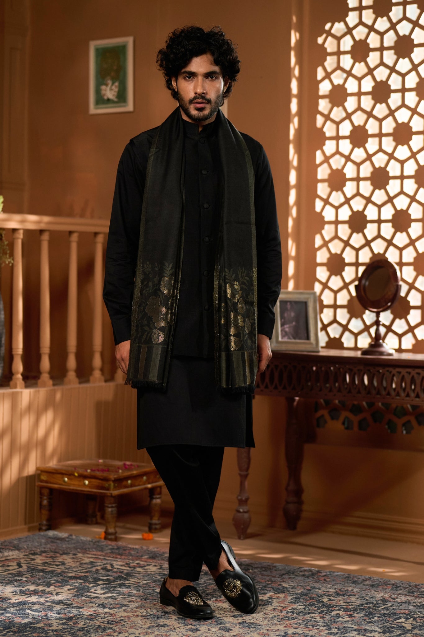 Taroob Silk Floral Border Kaani Stole