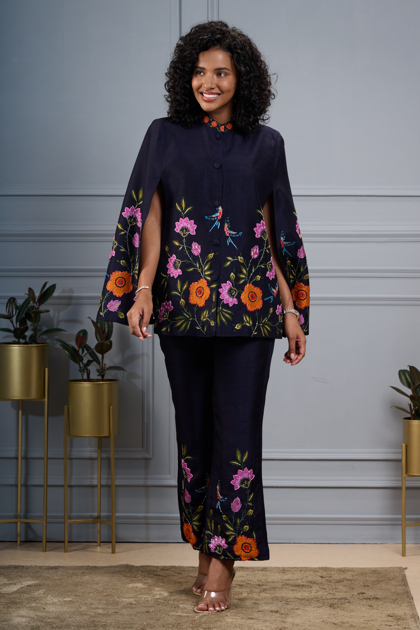 Taroob Floral Embroidered Silk Linen Co-ord Set