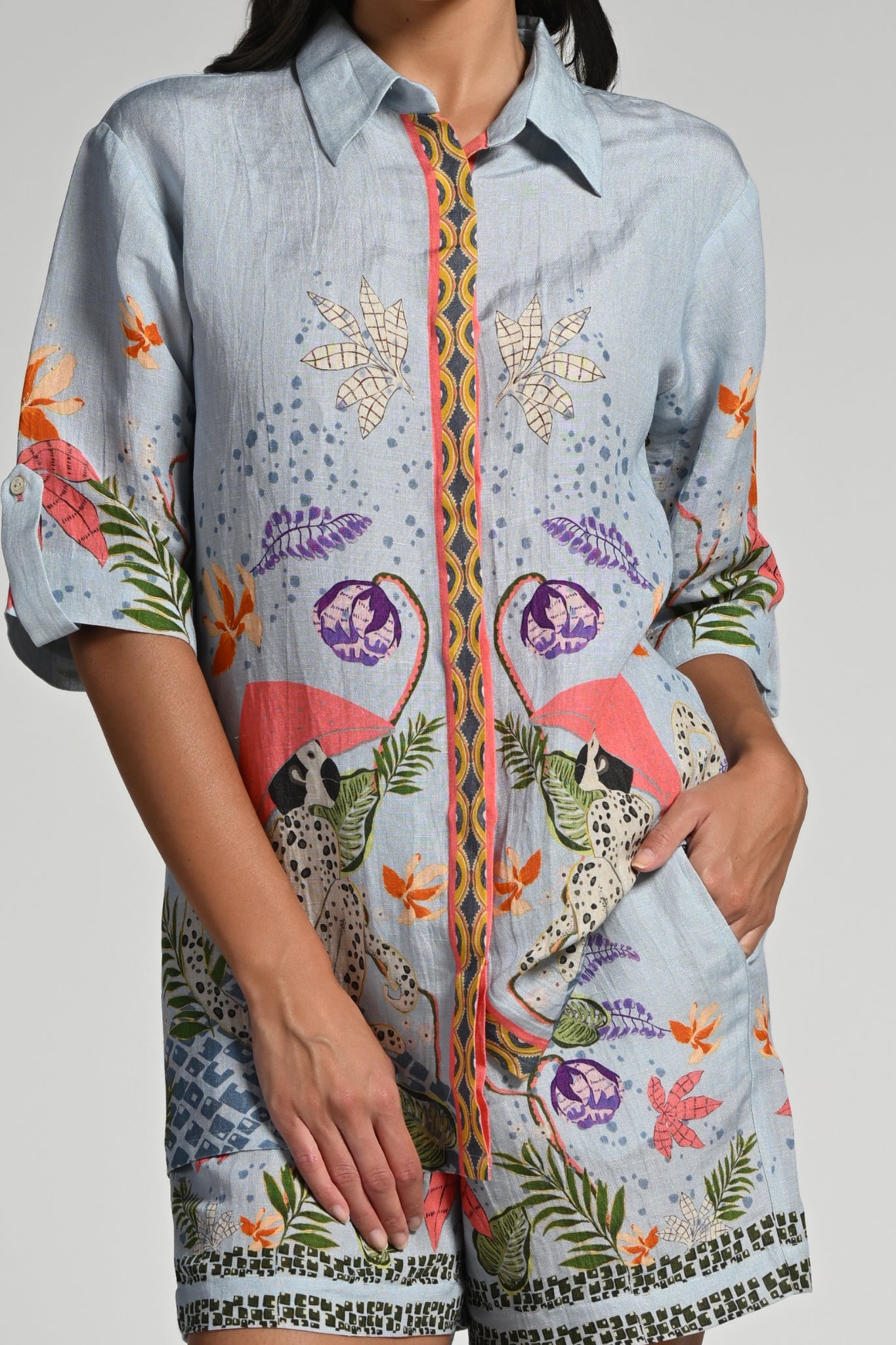 Taroob Monkey Pop Linen Shirt & Shorts Set