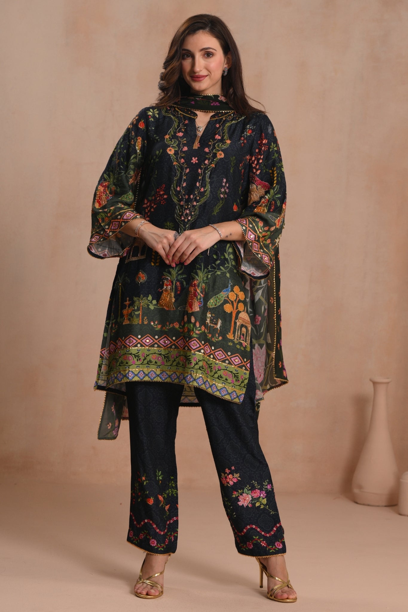 Women's Navy Bagh-e-Shahi Kurta Set Taroob