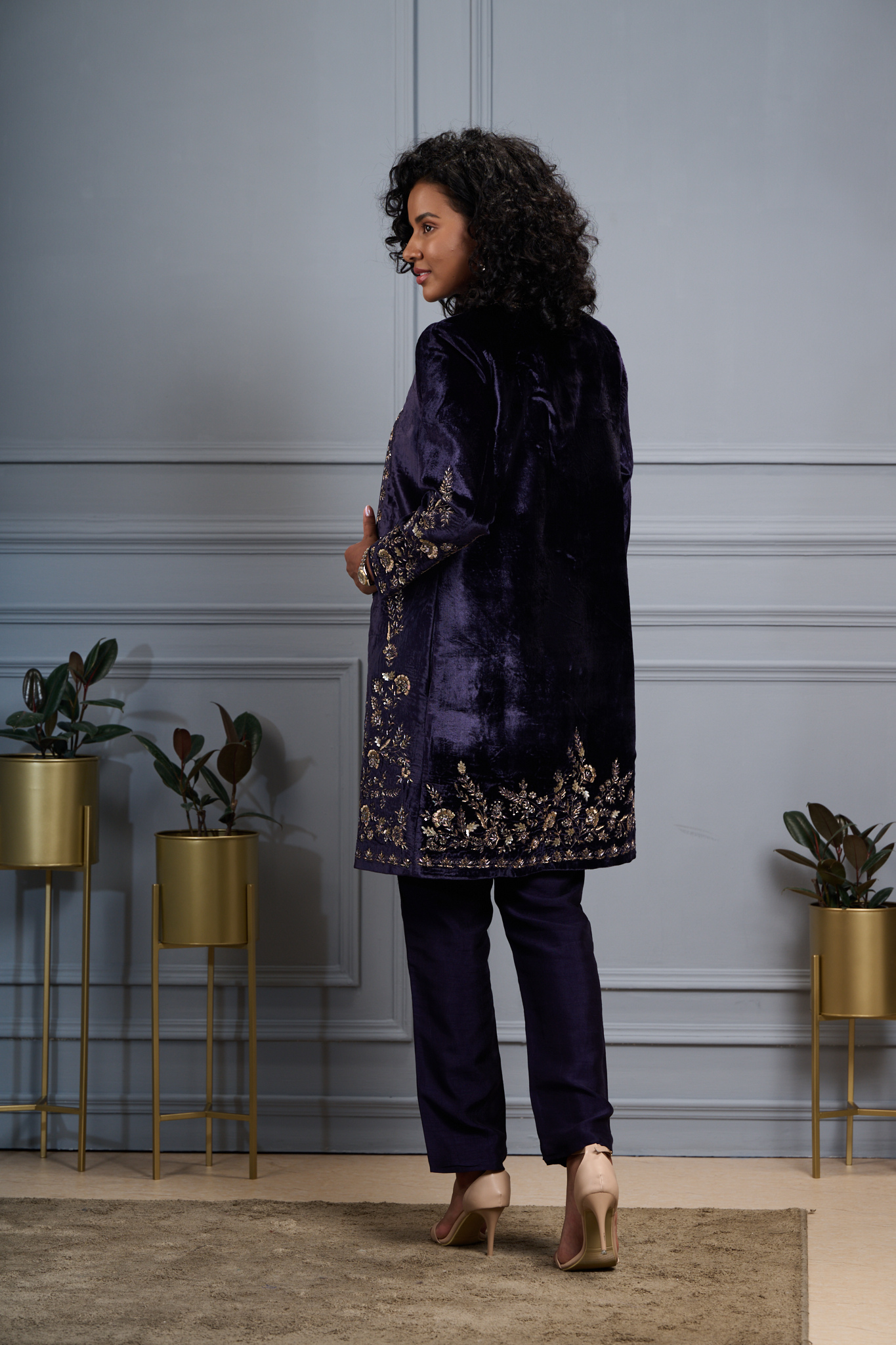 Taroob Regal Hand Embroidered Zardozi Velvet Long Coat