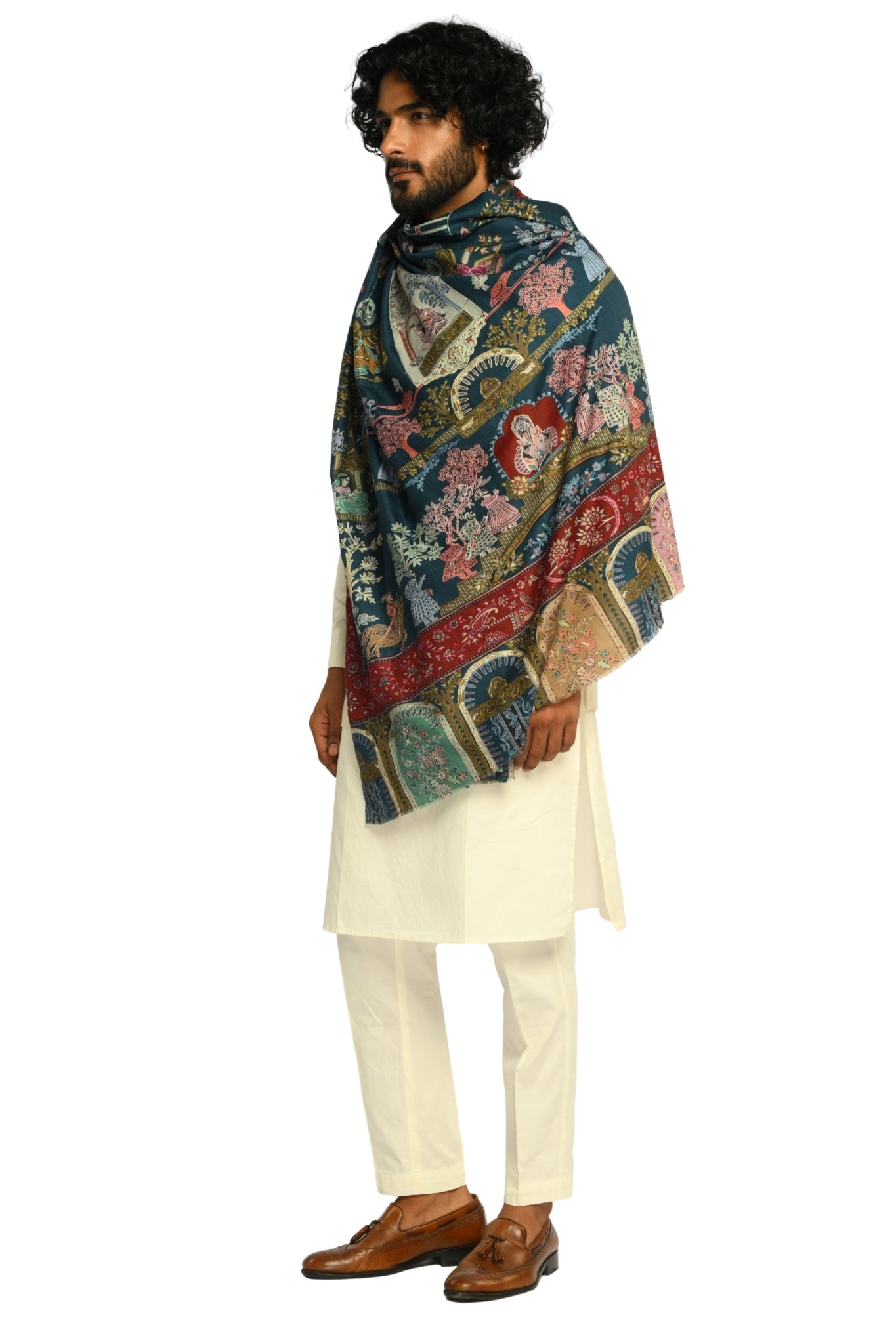 Taroob Shahi Darbar Kalamkari Wool Shawl