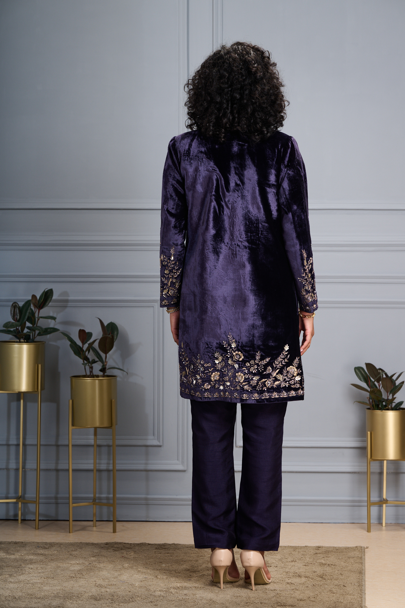 Taroob Regal Hand Embroidered Zardozi Velvet Long Coat
