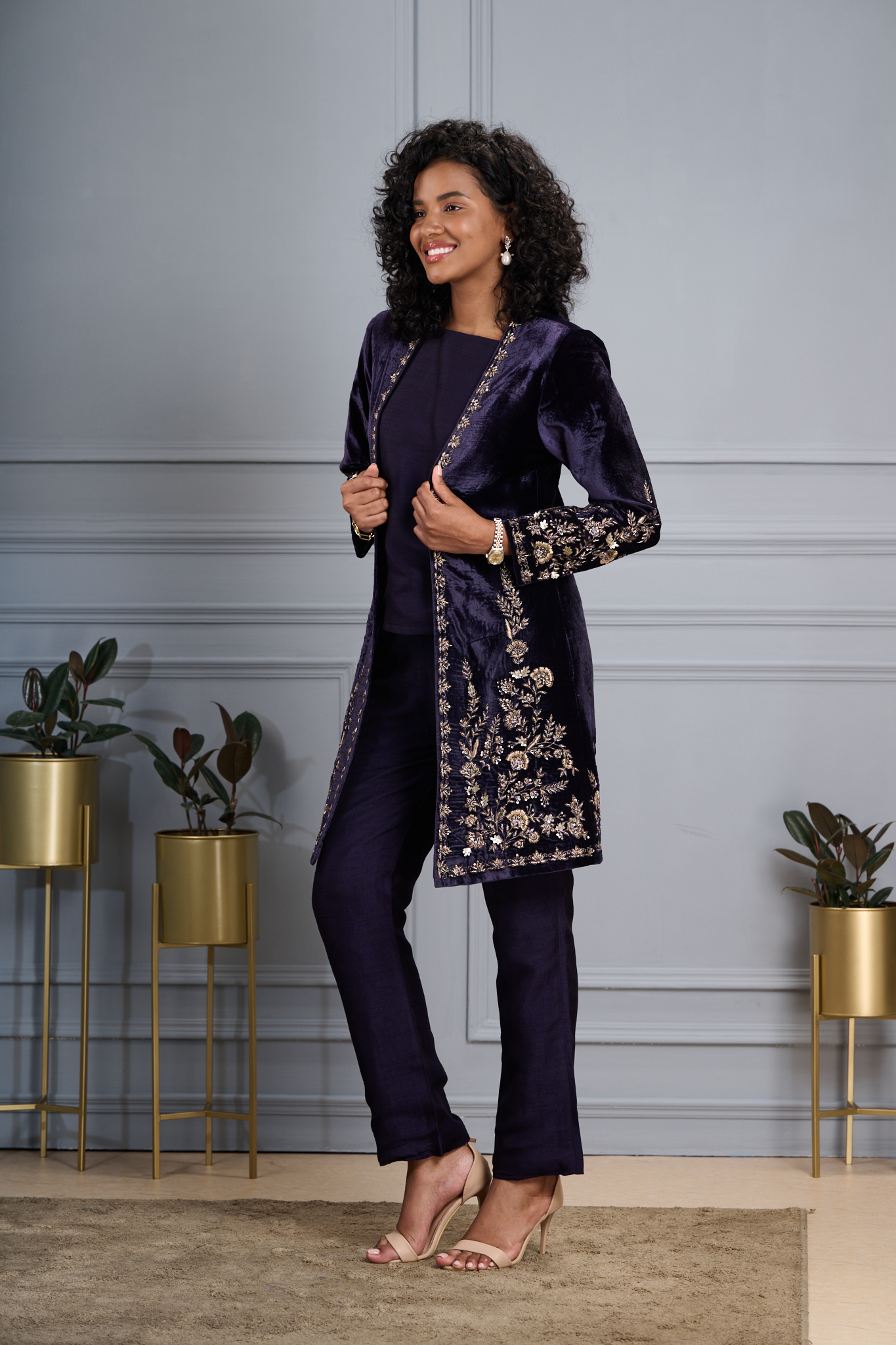 Taroob Regal Hand Embroidered Zardozi Velvet Long Coat