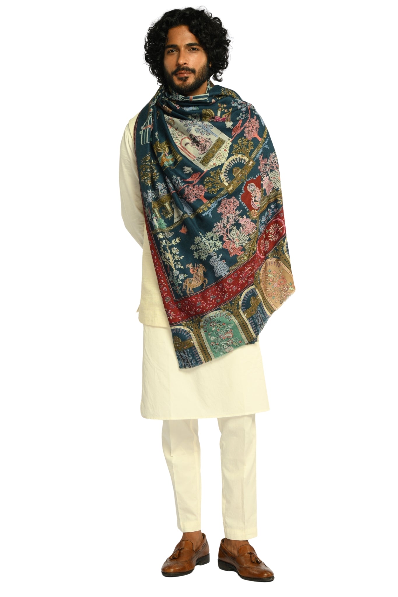 Taroob Shahi Darbar Kalamkari Wool Shawl