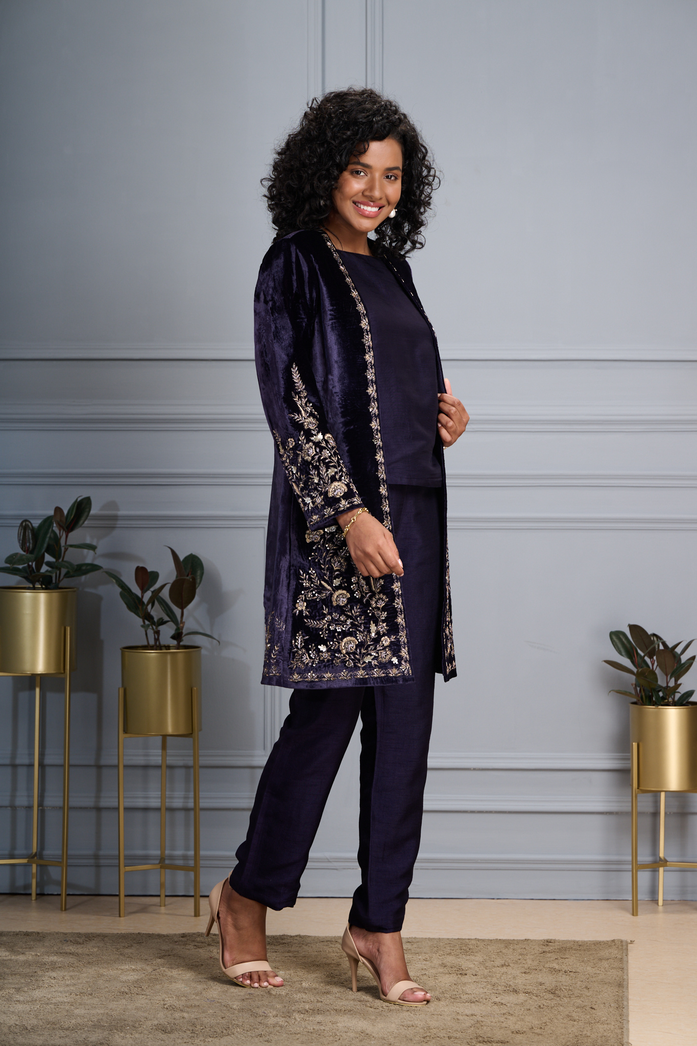 Taroob Regal Hand Embroidered Zardozi Velvet Long Coat