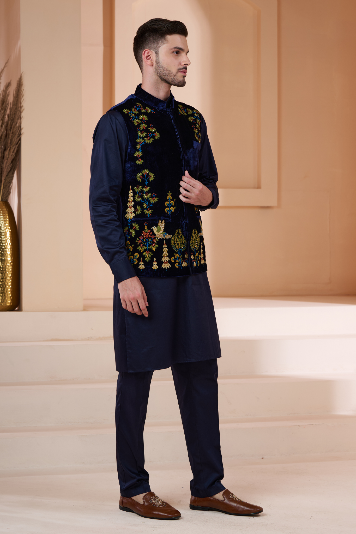 Taroob Velvet Embroidered  Nehru Jacket , Men's Bandi