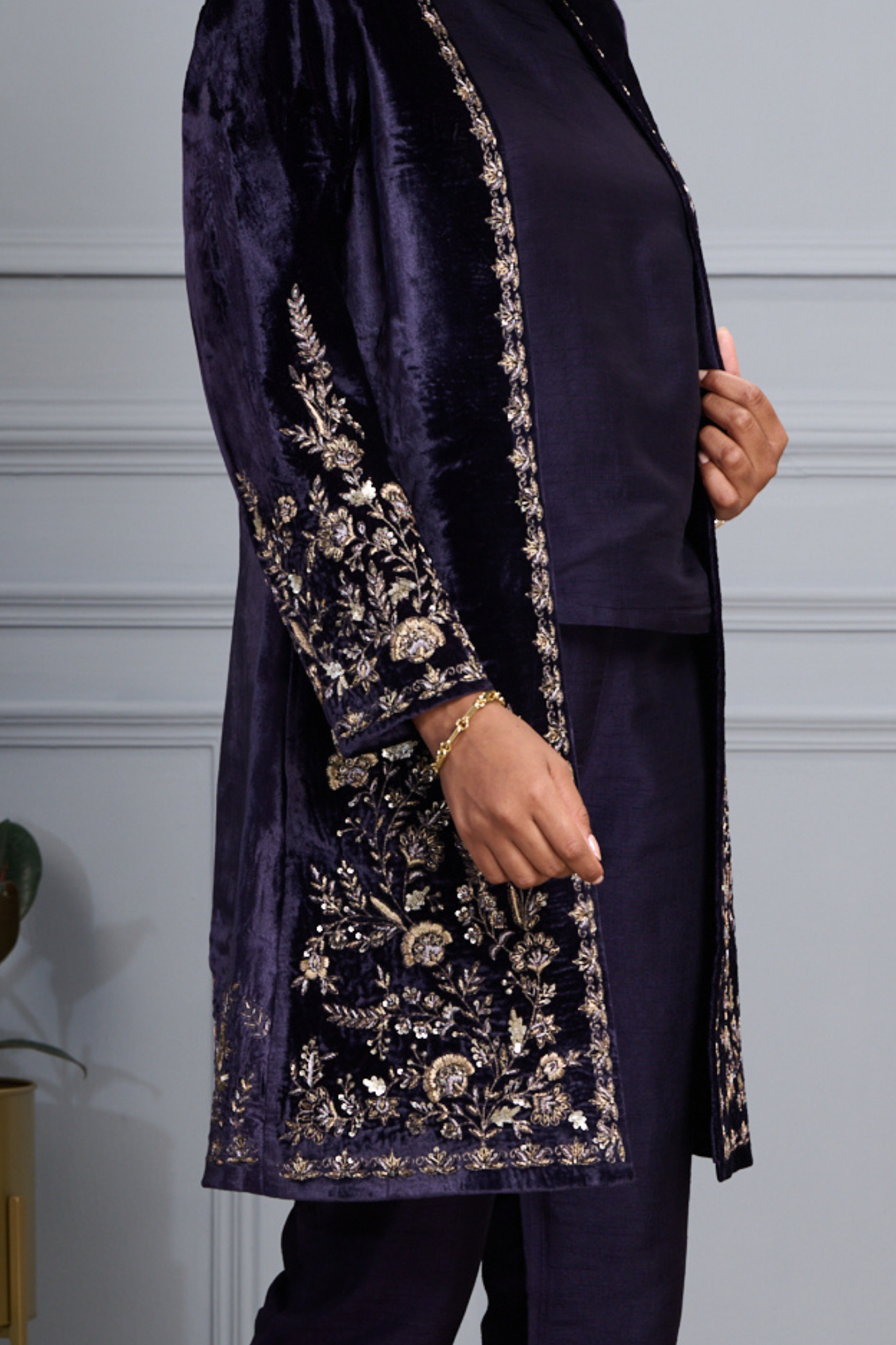 Taroob Regal Hand Embroidered Zardozi Velvet Long Coat