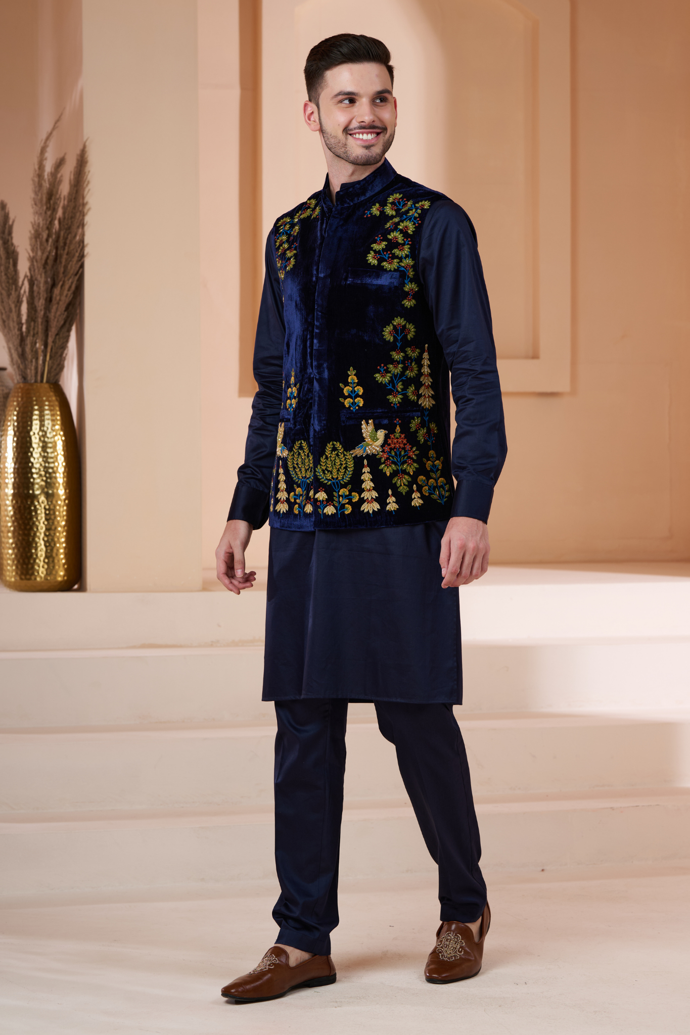 Taroob Velvet Embroidered  Nehru Jacket , Men's Bandi