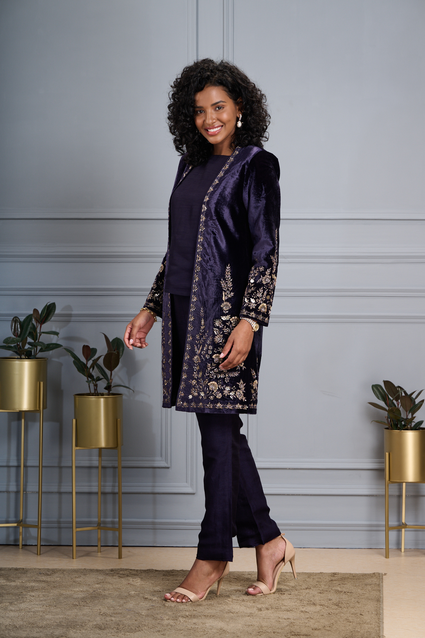Taroob Regal Hand Embroidered Zardozi Velvet Long Coat