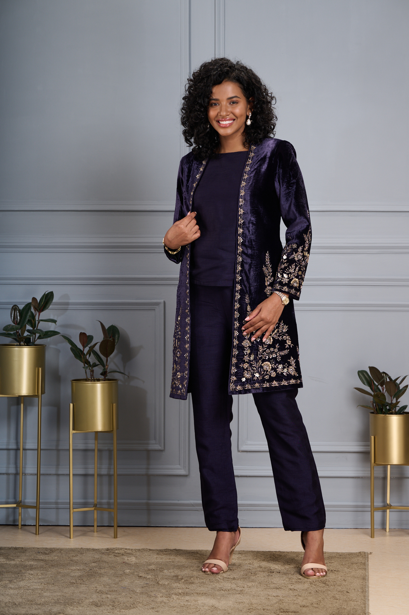 Taroob Regal Hand Embroidered Zardozi Velvet Long Coat