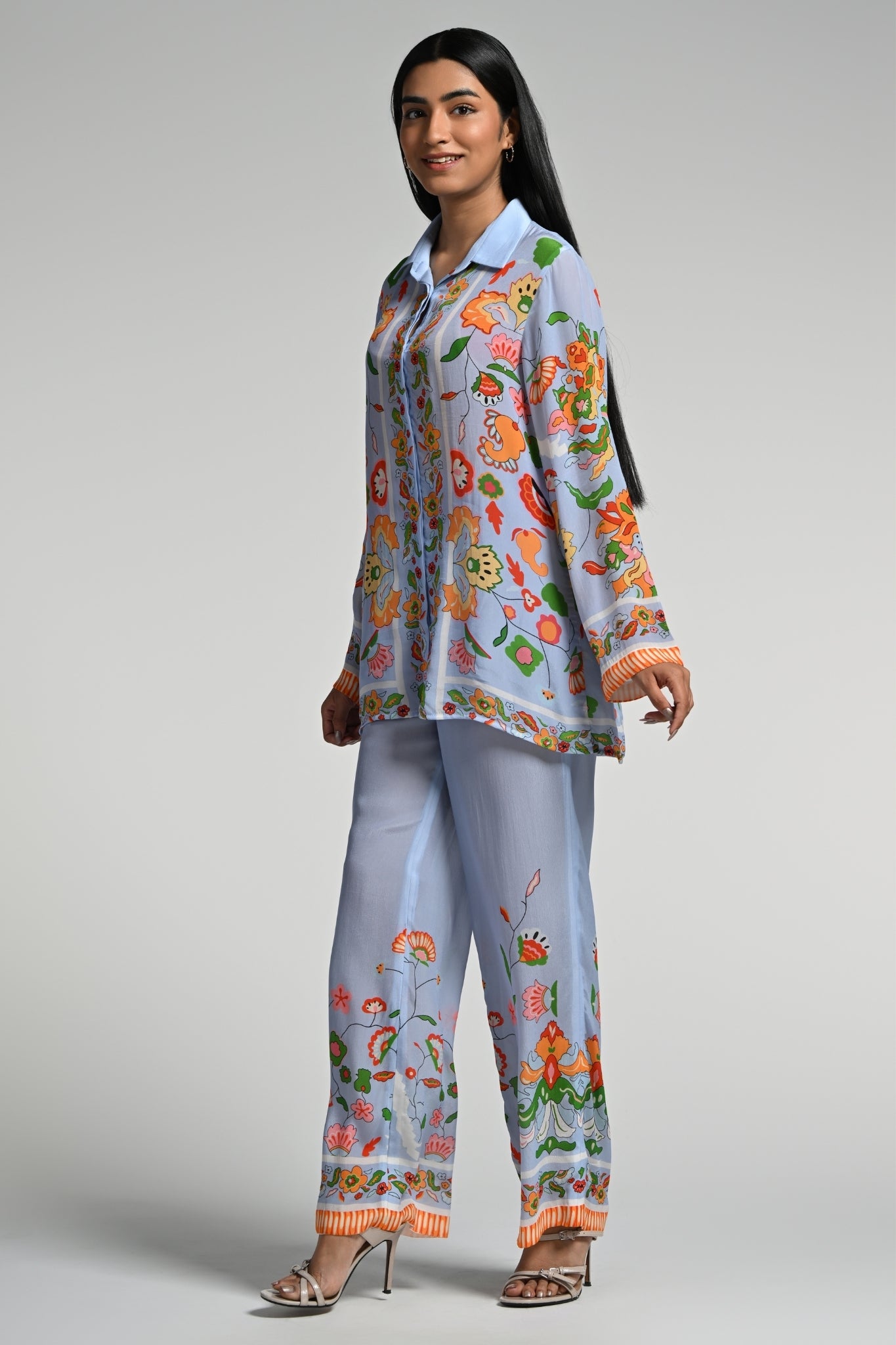 Blue Floral Utopia Co-ord Set – Women's Coords & Shirts – View 5 | Taroob