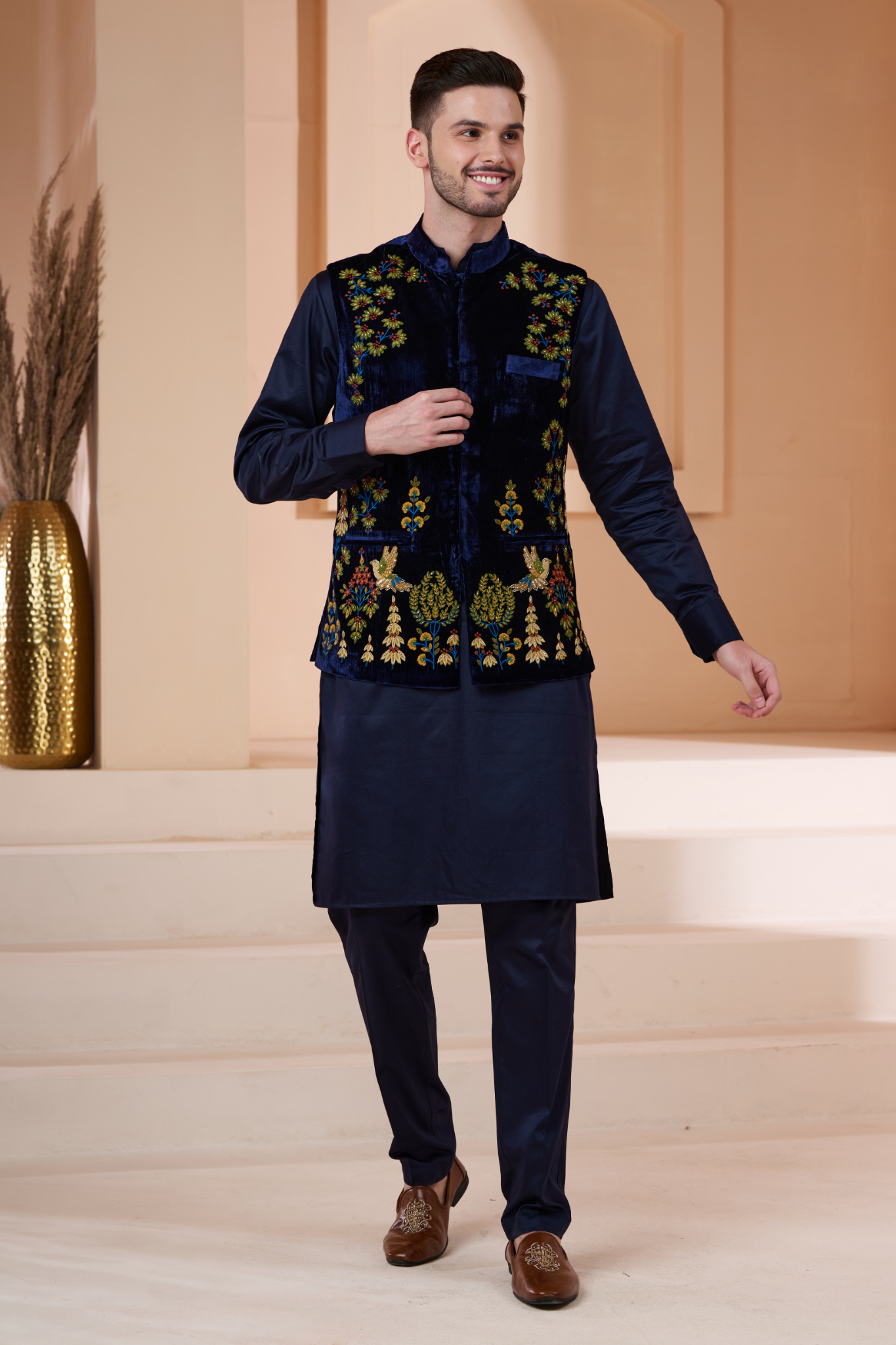 Taroob Velvet Embroidered  Nehru Jacket , Men's Bandi