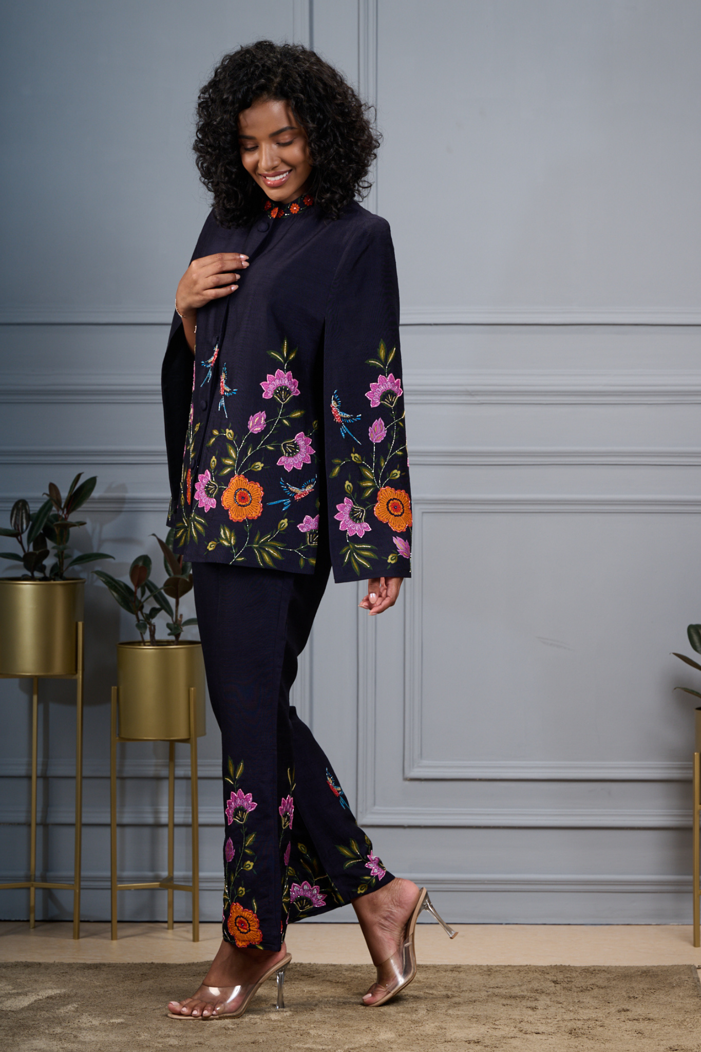 Taroob Floral Embroidered Silk Linen Co-ord Set