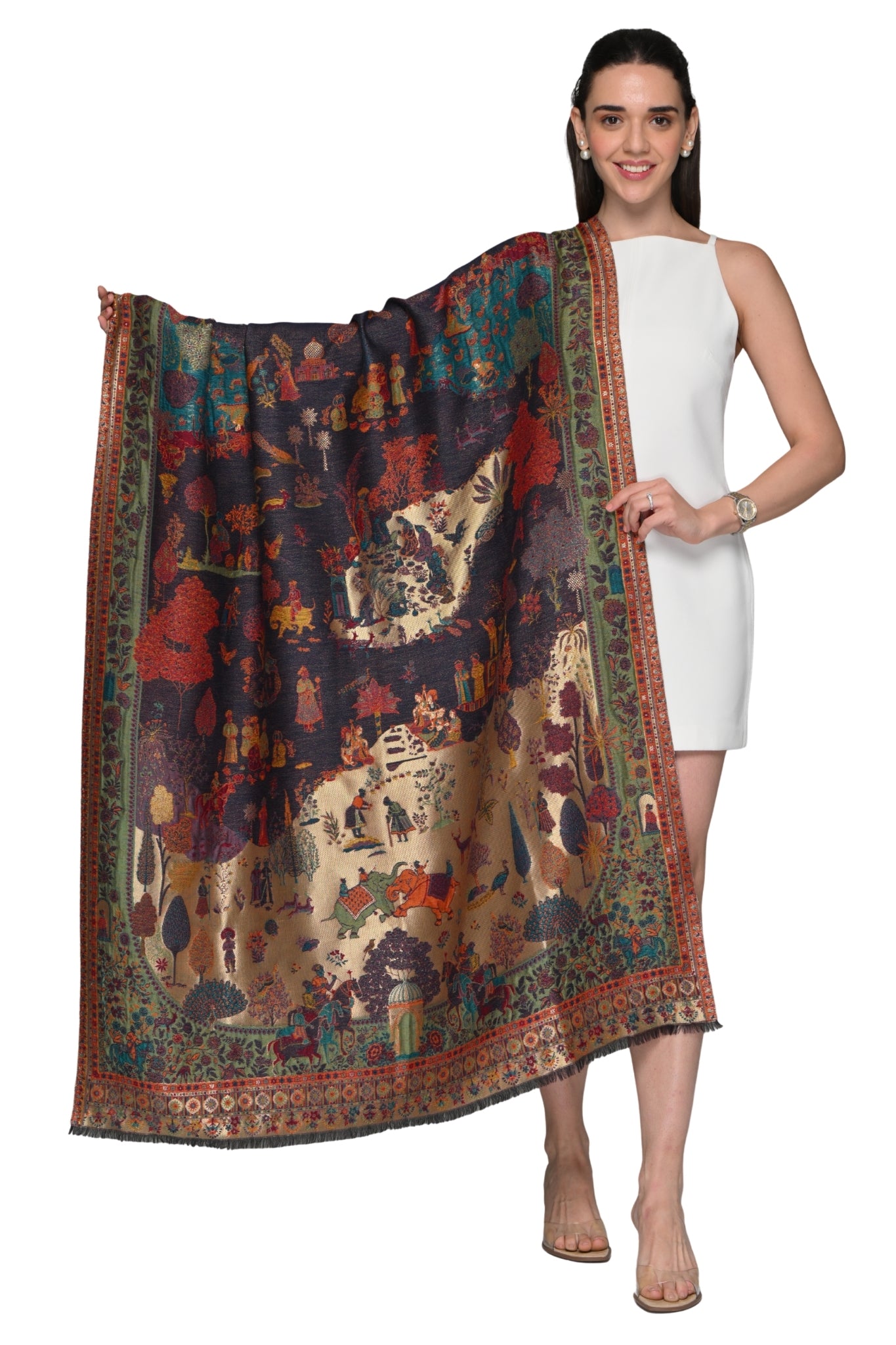 Vintage Mughal Shikara Resham Shawl – Women's Zari Shawls – Detail view | Taroob