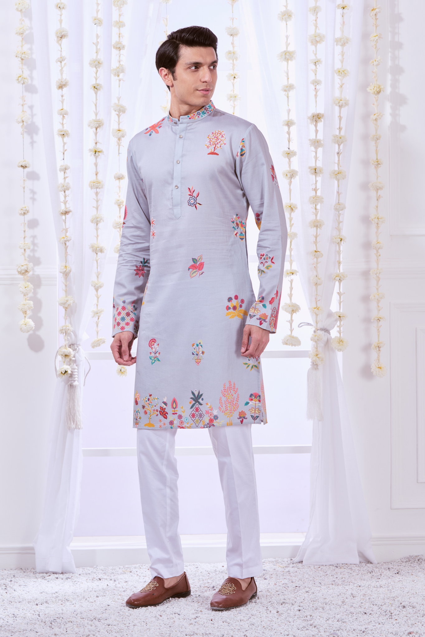 Nizam Kalamkari Printed Kurta Pajama Set – Men's – View 6 | Taroob