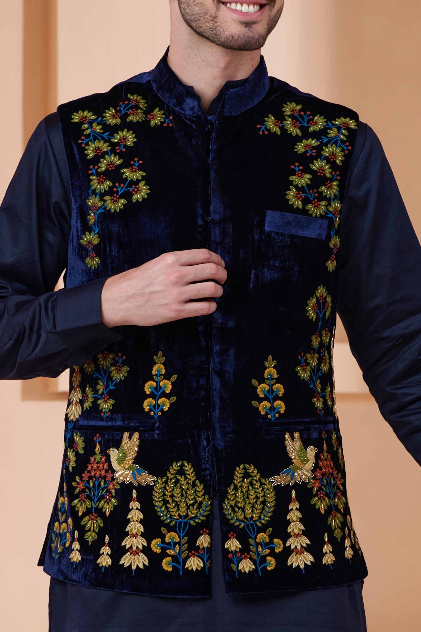 Taroob Velvet Embroidered  Nehru Jacket , Men's Bandi