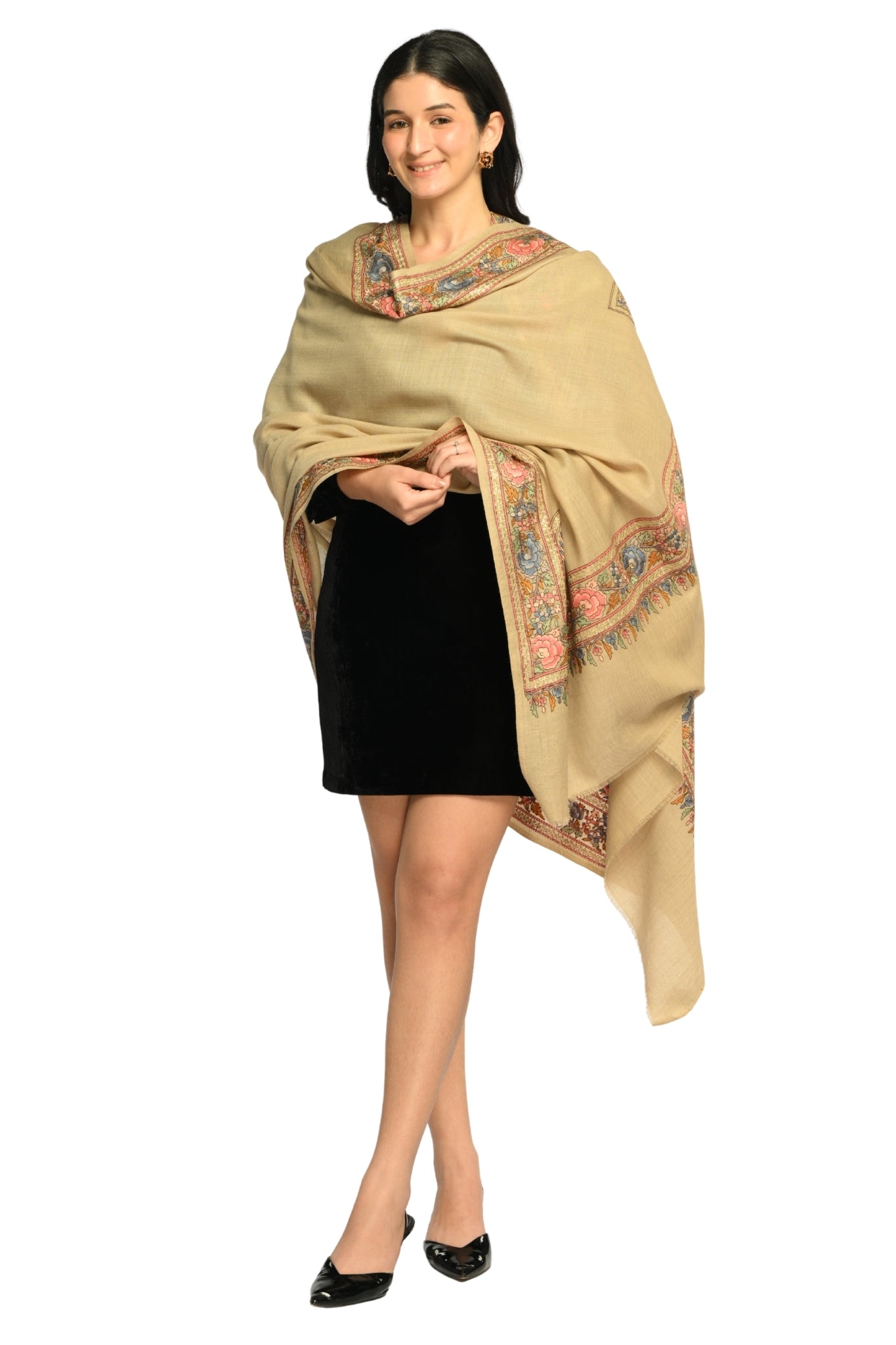 Taroob Sozni Floral Embroiderd Border Shawl