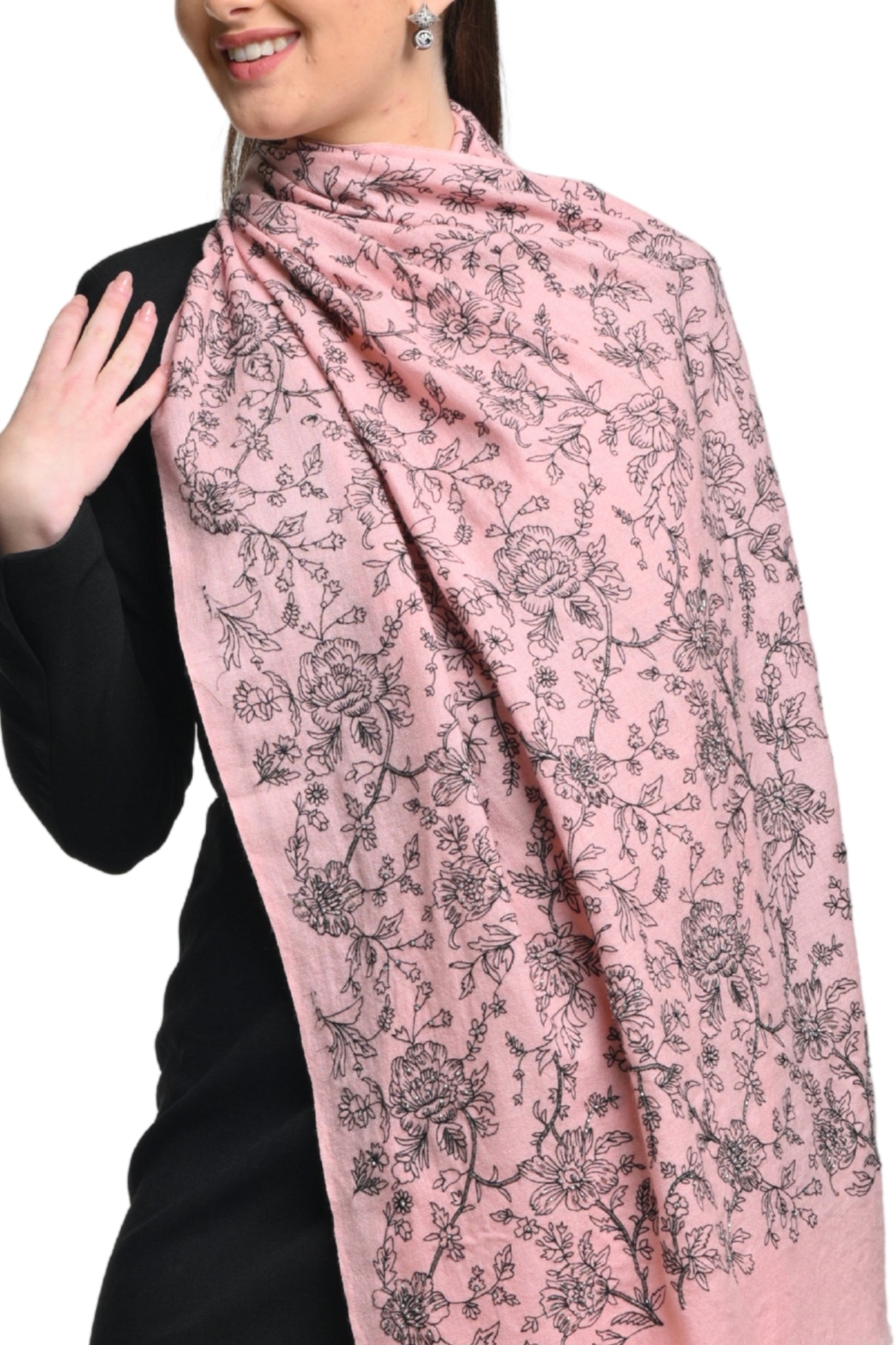 Taroob Hand Embellished Sketched Floral Scarf