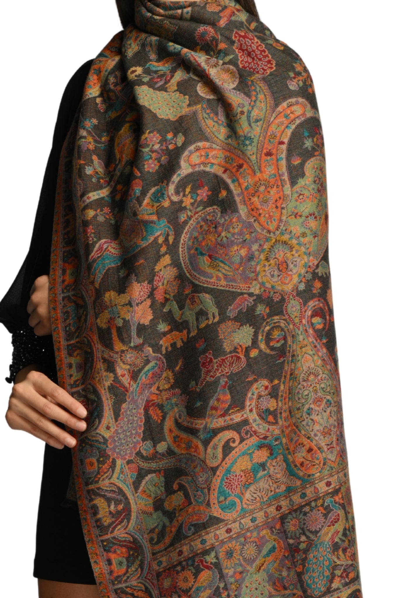 Taroob Luxe Paisley Merino Wool Mughal  Stole