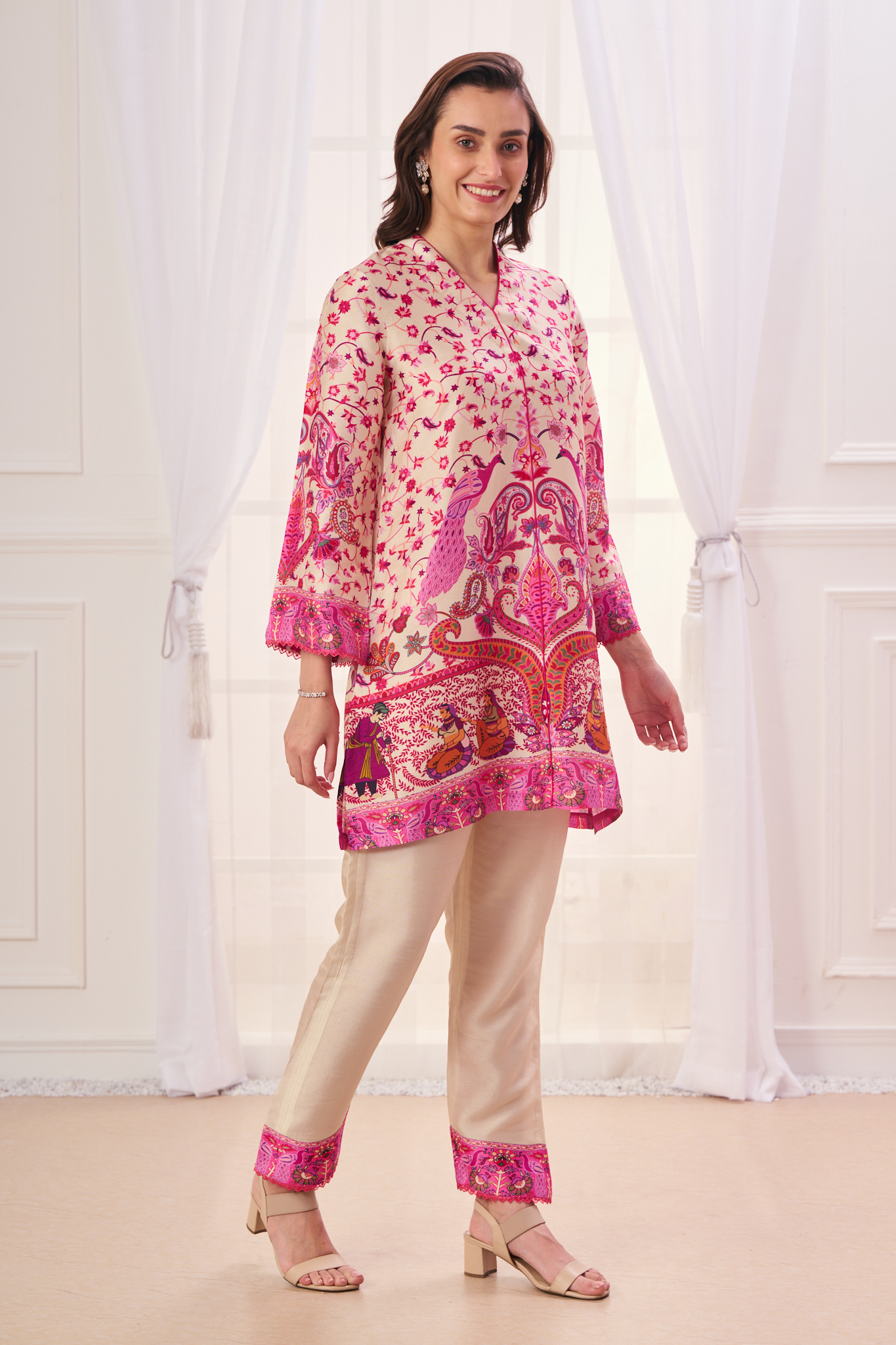 Taroob Silk Linen Mughal Art Kurta Set