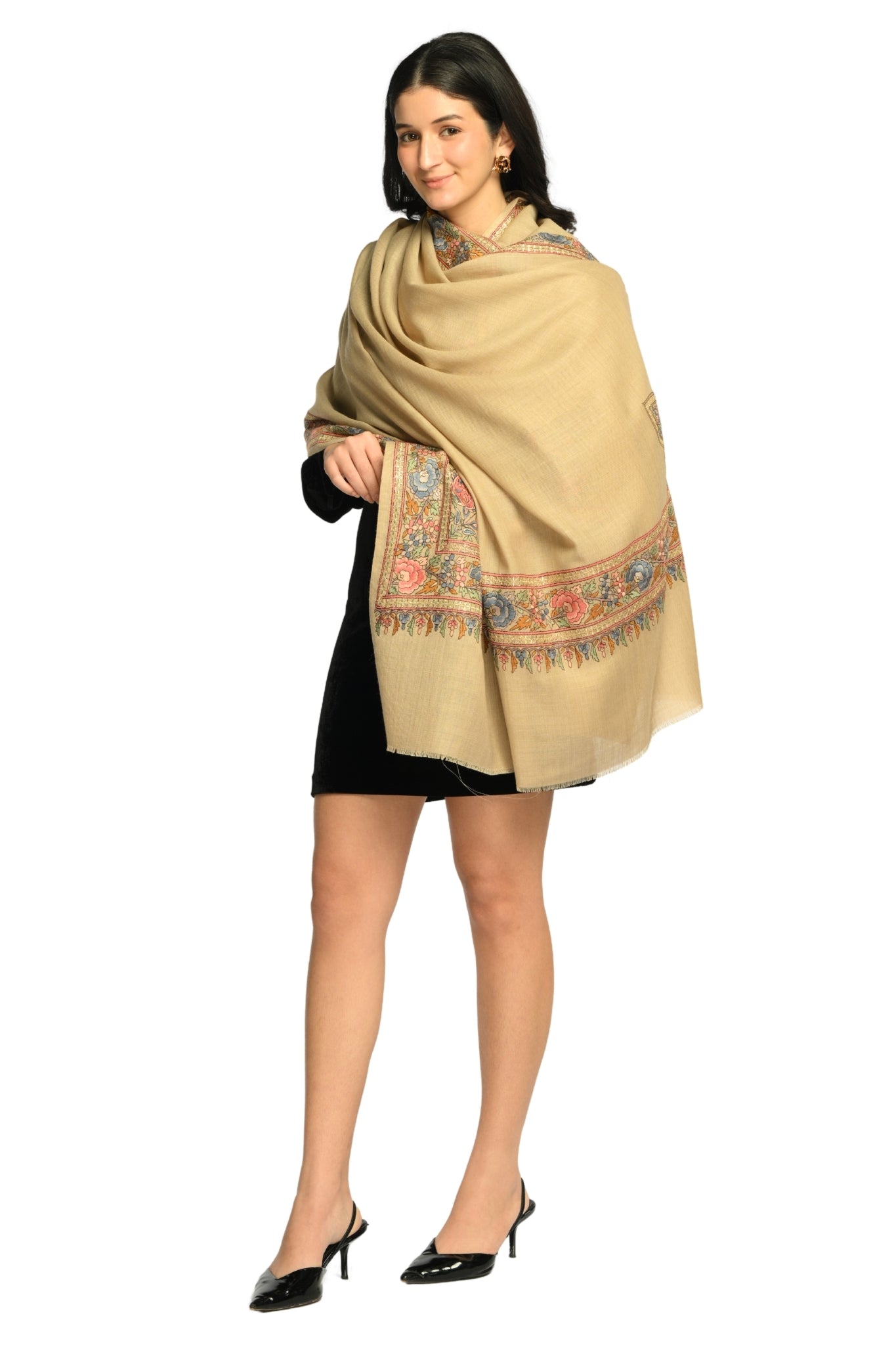 Taroob Sozni Floral Embroiderd Border Shawl