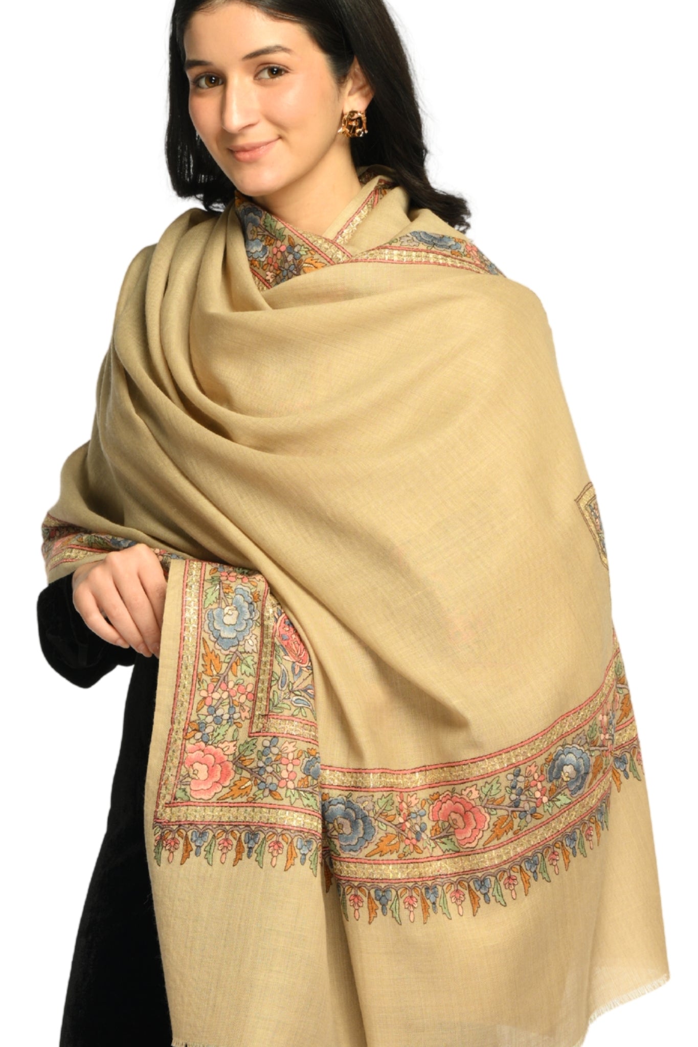 Taroob Sozni Floral Embroiderd Border Shawl