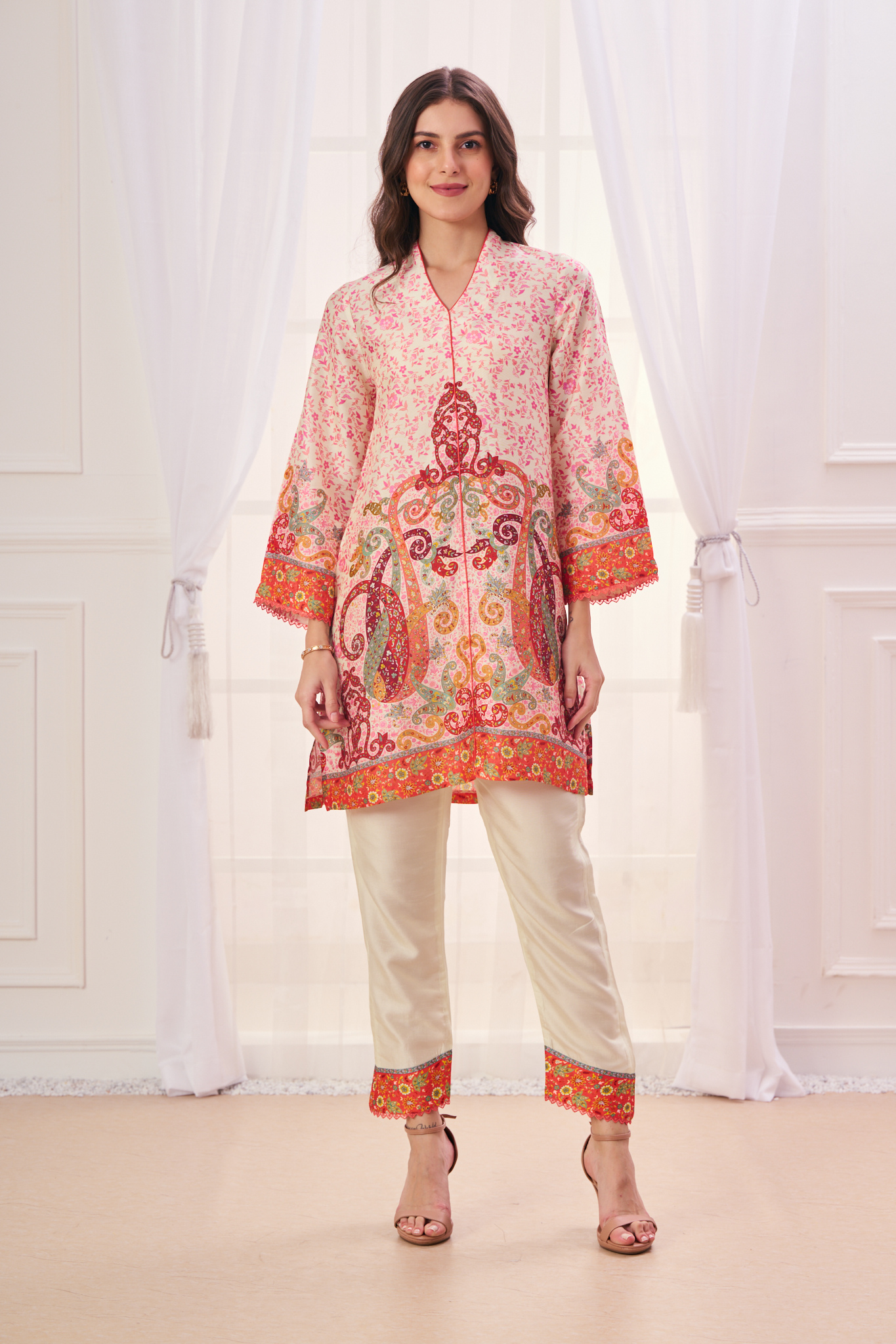 Taroob Silk Linen Paisley Kurta Set