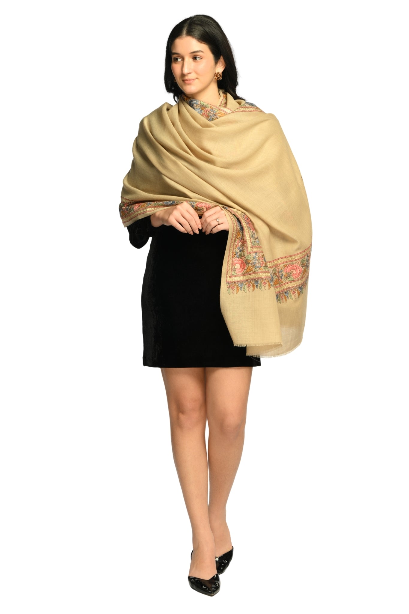 Taroob Sozni Floral Embroiderd Border Shawl