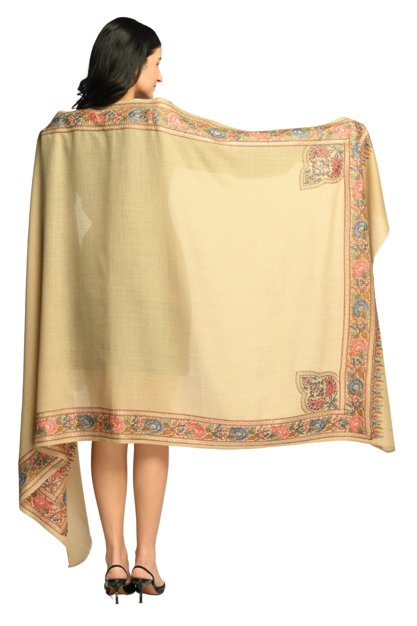 Taroob Sozni Floral Embroiderd Border Shawl