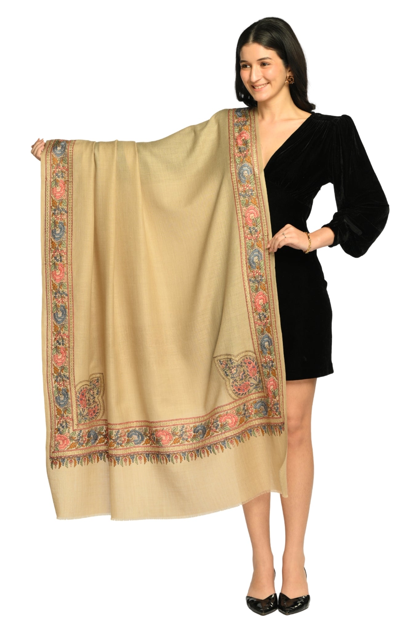 Taroob Sozni Floral Embroiderd Border Shawl
