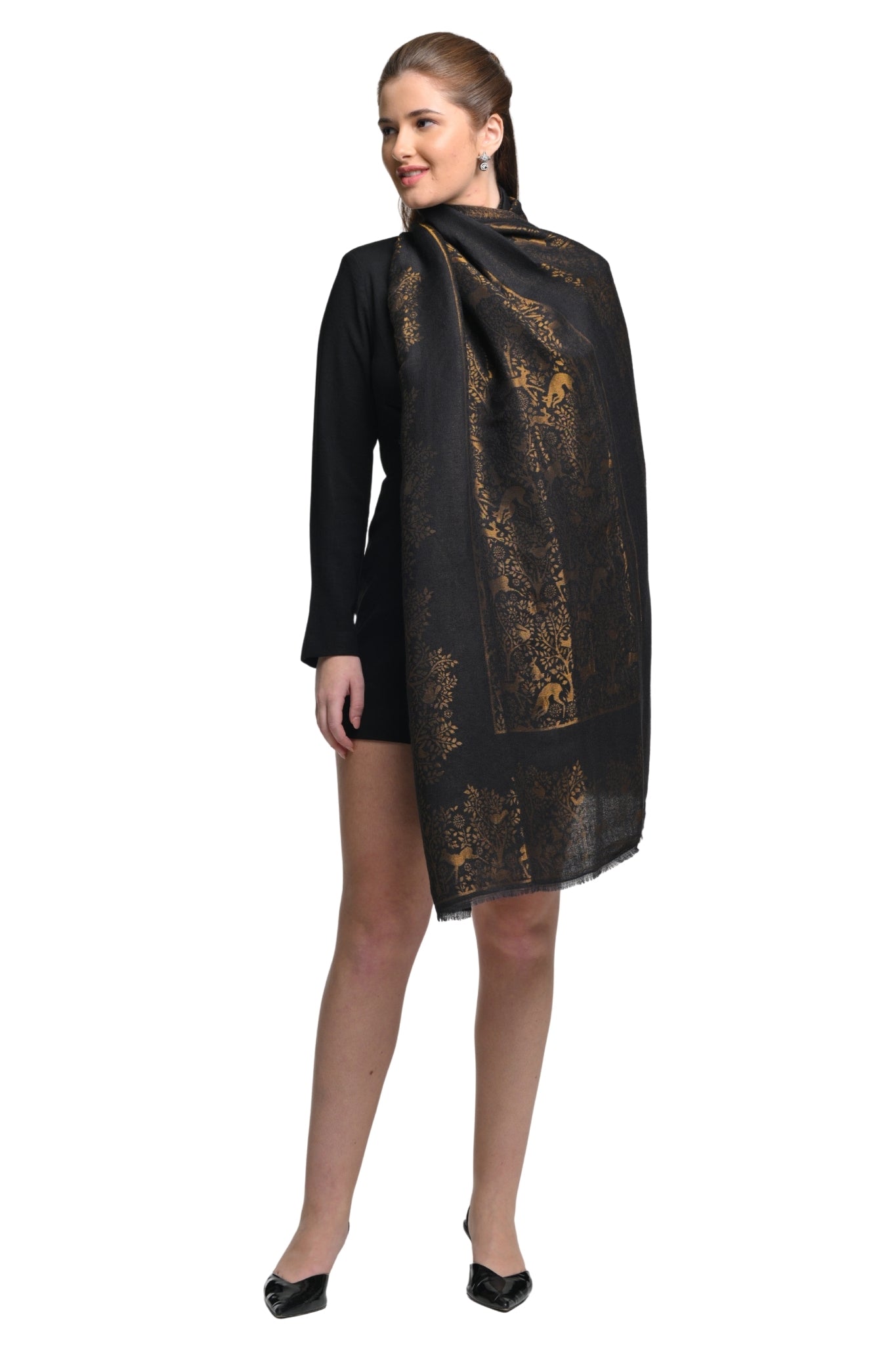 Taroob Fine Wool Shikara Zari Stole