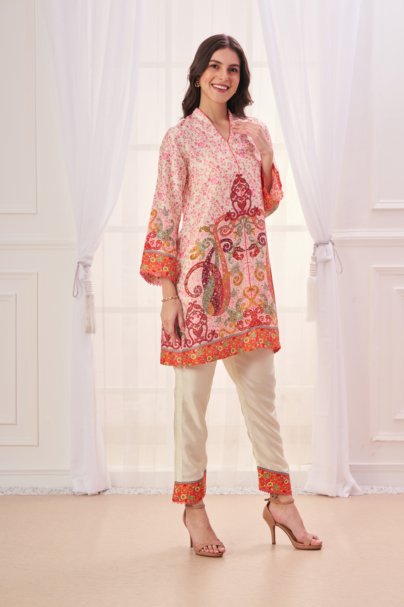 Taroob Silk Linen Paisley Kurta Set