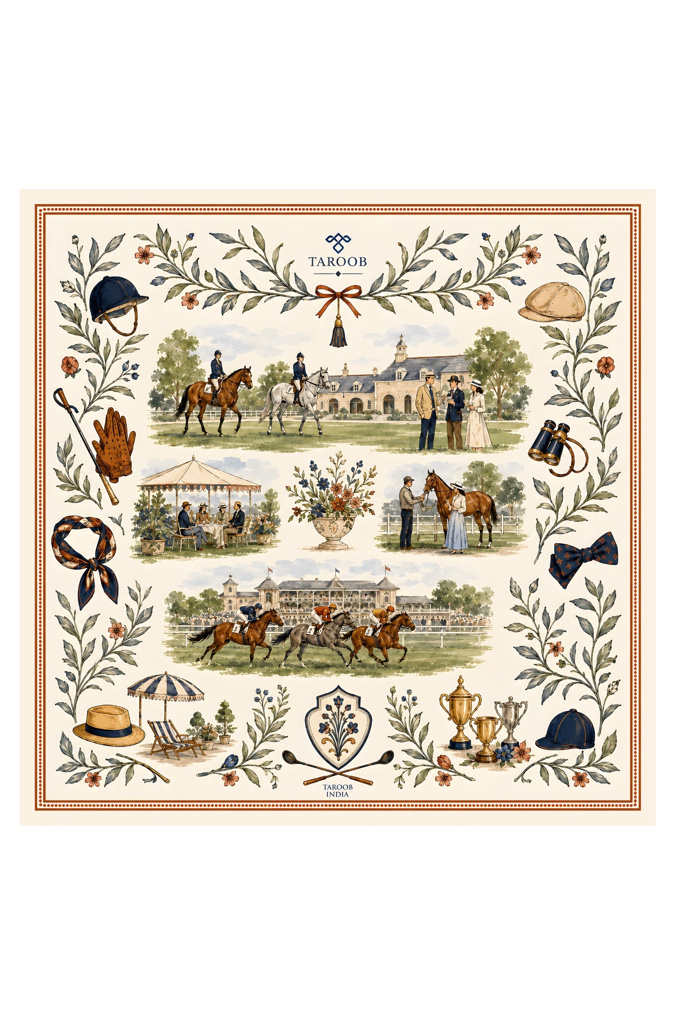 Cream Royal Polo Club Silk Satin Scarf Taroob