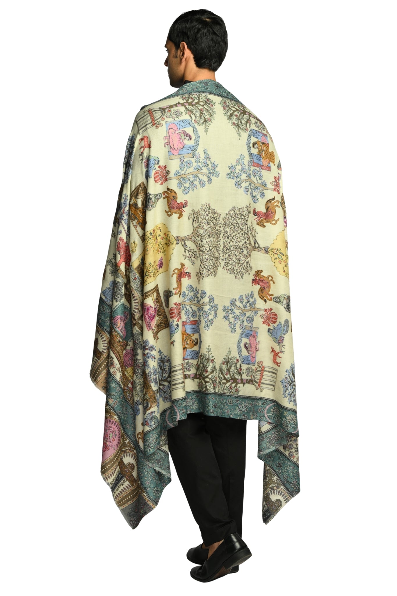 Taroob Shahi Darbar Kalamkari Wool Shawl