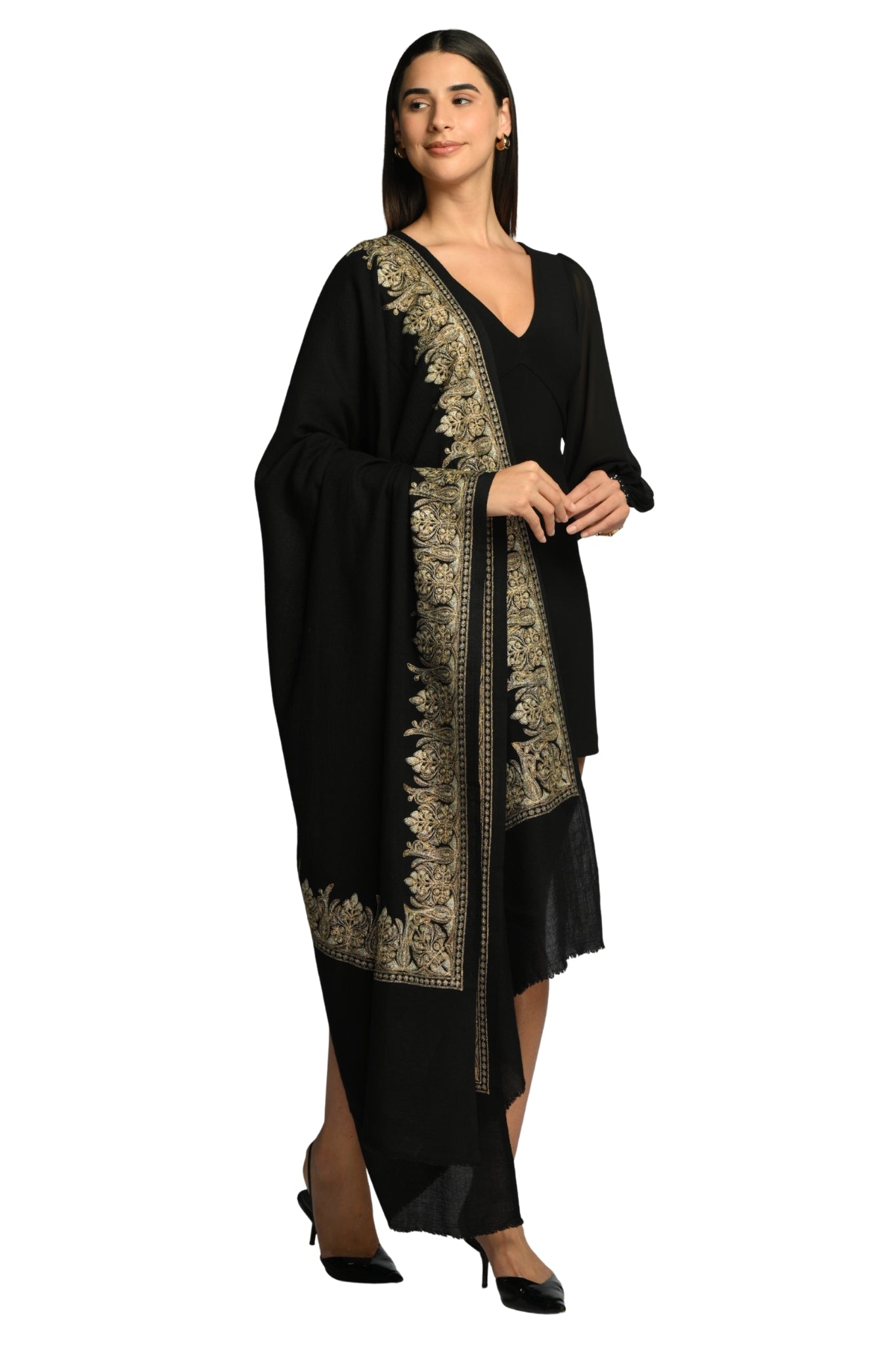 Taroob Signature Tilla Border Wool Shawl