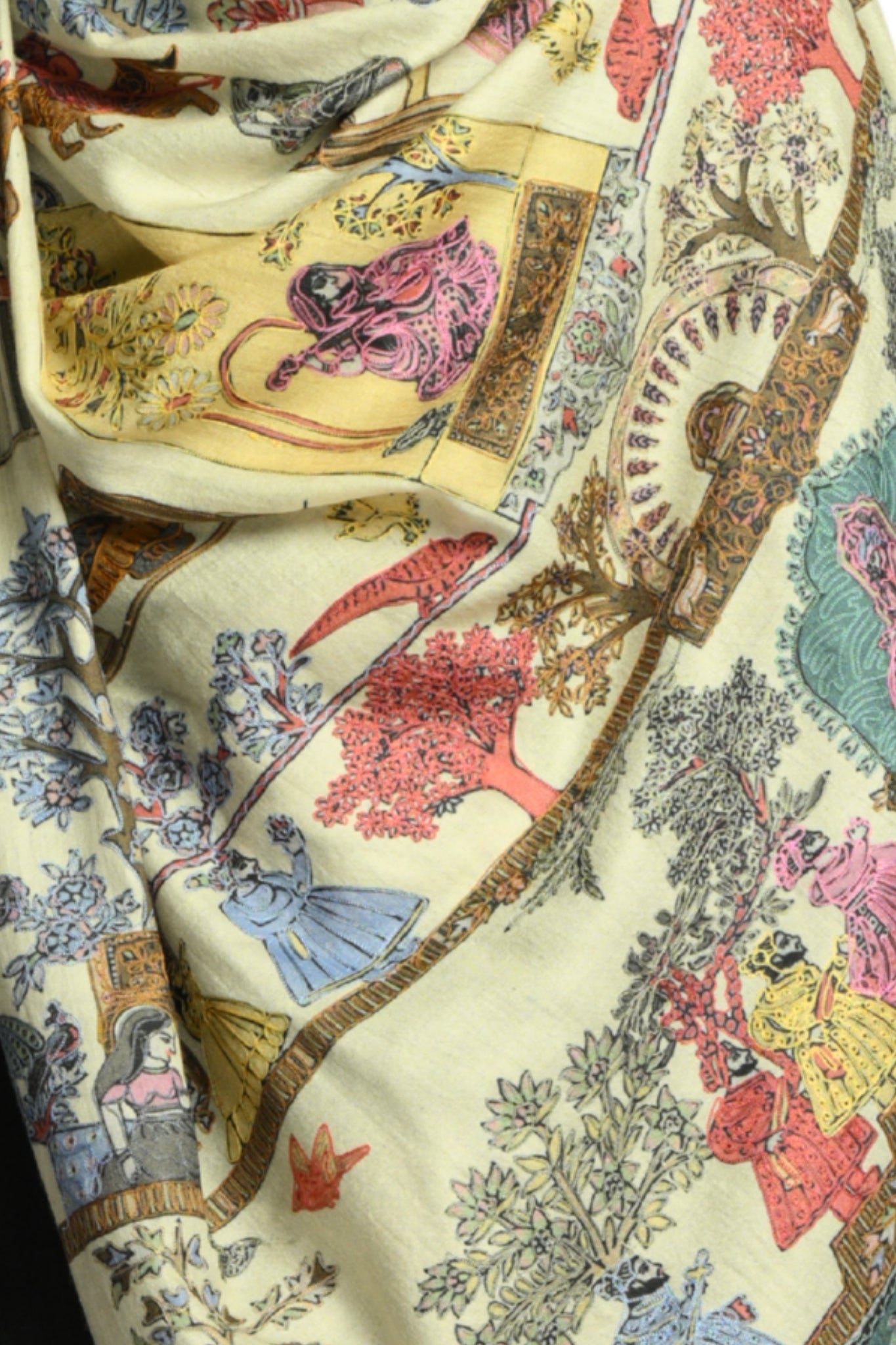 Taroob Shahi Darbar Kalamkari Wool Shawl