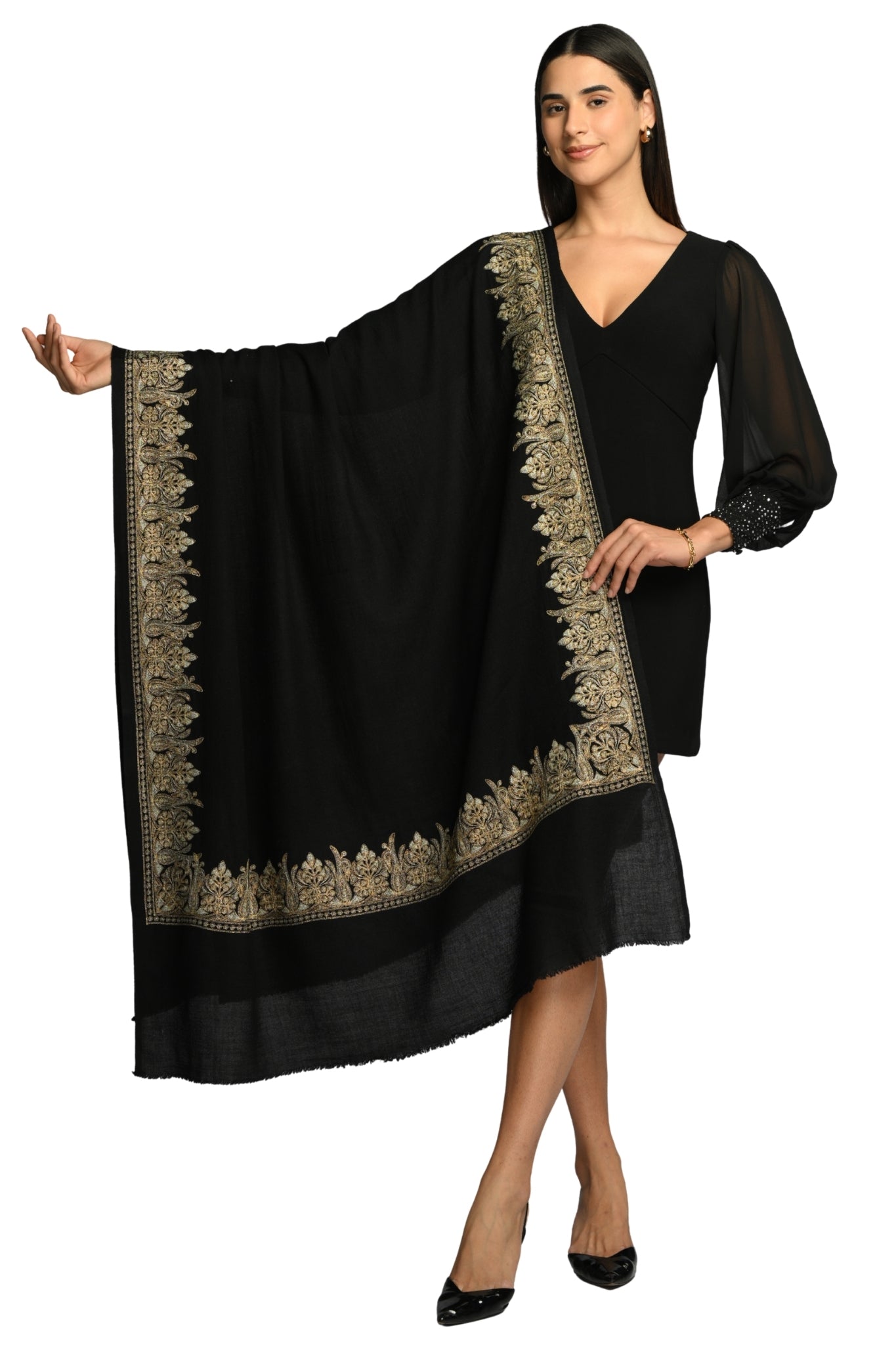 Taroob Signature Tilla Border Wool Shawl