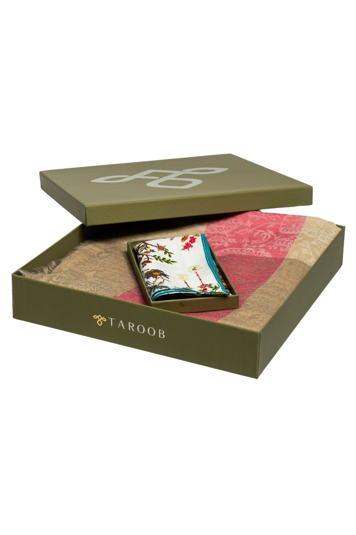 Taroob Couple Gift Set of Fine Wool Stole for Her & Poket Square for Him