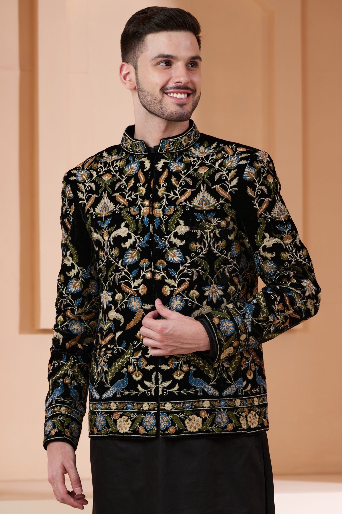 Taroob Embroidered Velvet Men's Bandhgala