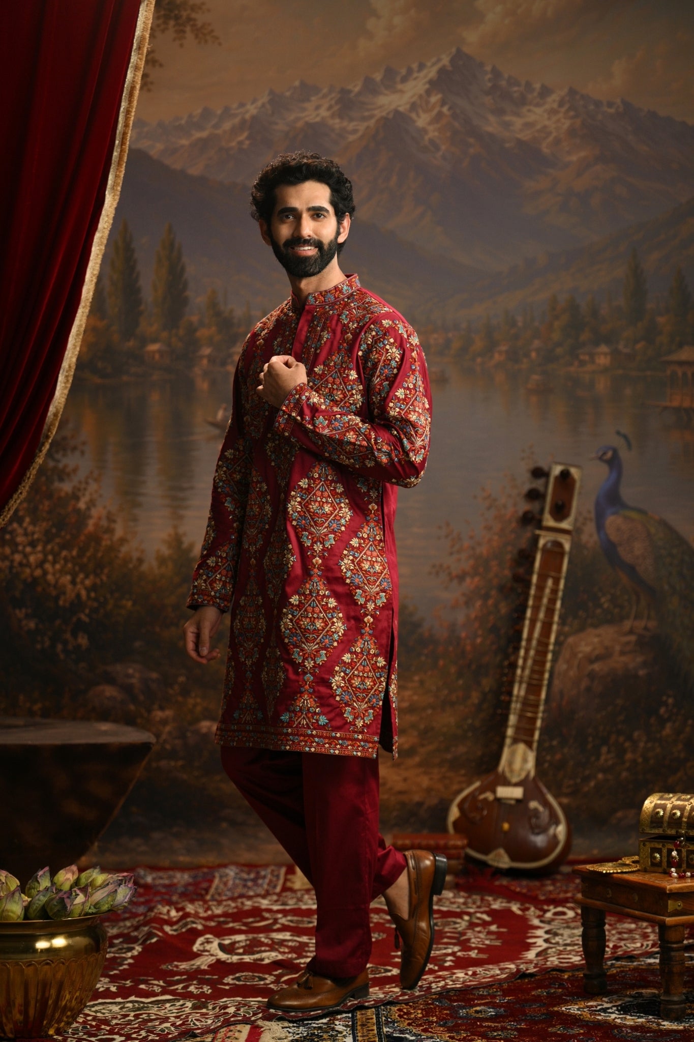 Crimson Royal  Sozni Kurta Pajama Set Taroob