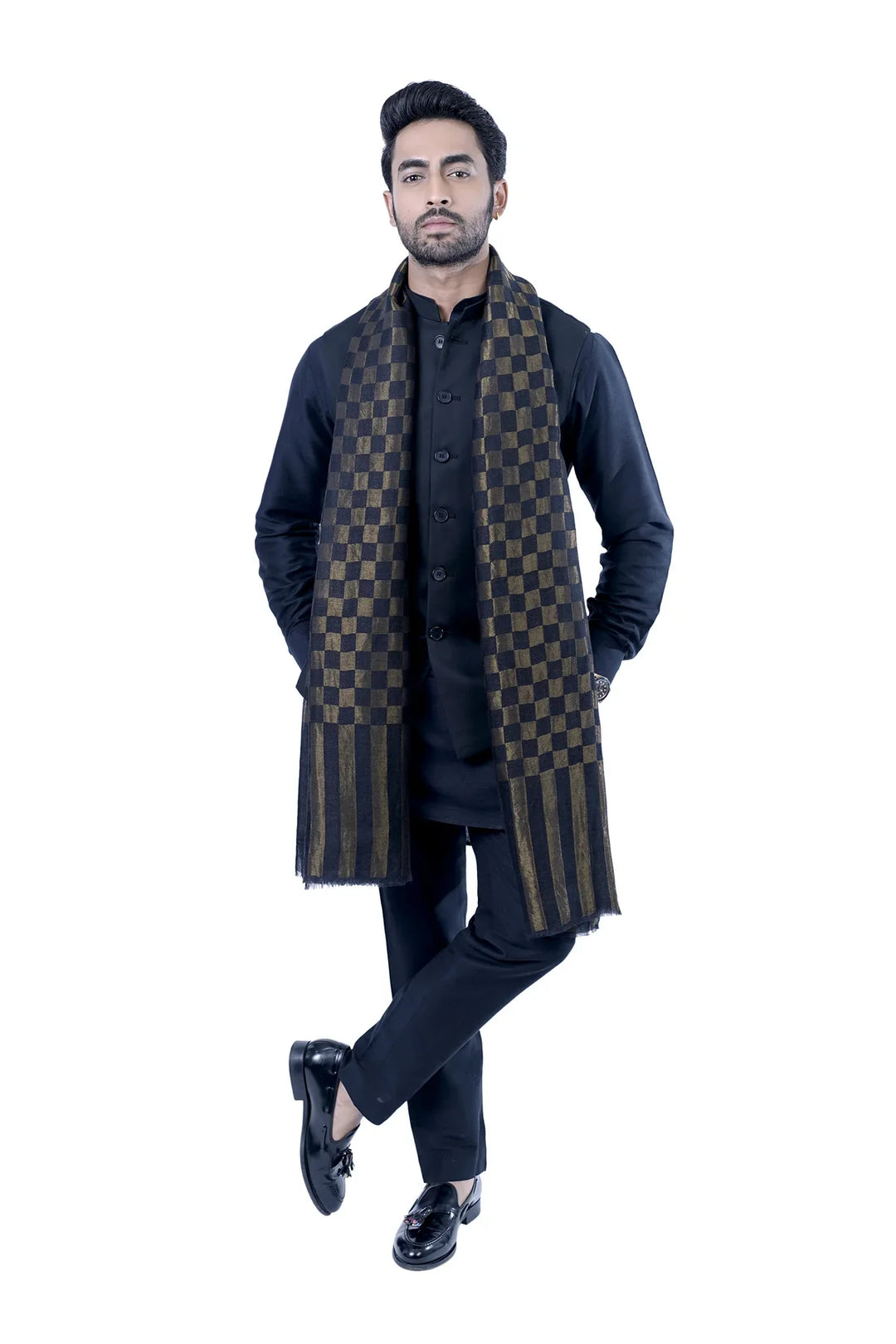 Taroob Couple Gift Set of Checkered Stole for Him & Kashmiri Stole for Her