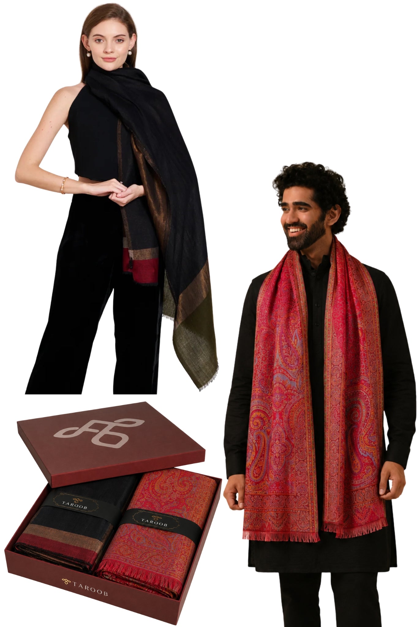Taroob His & Her Gift Set of Silk Jamawar Stole & Zari Stole